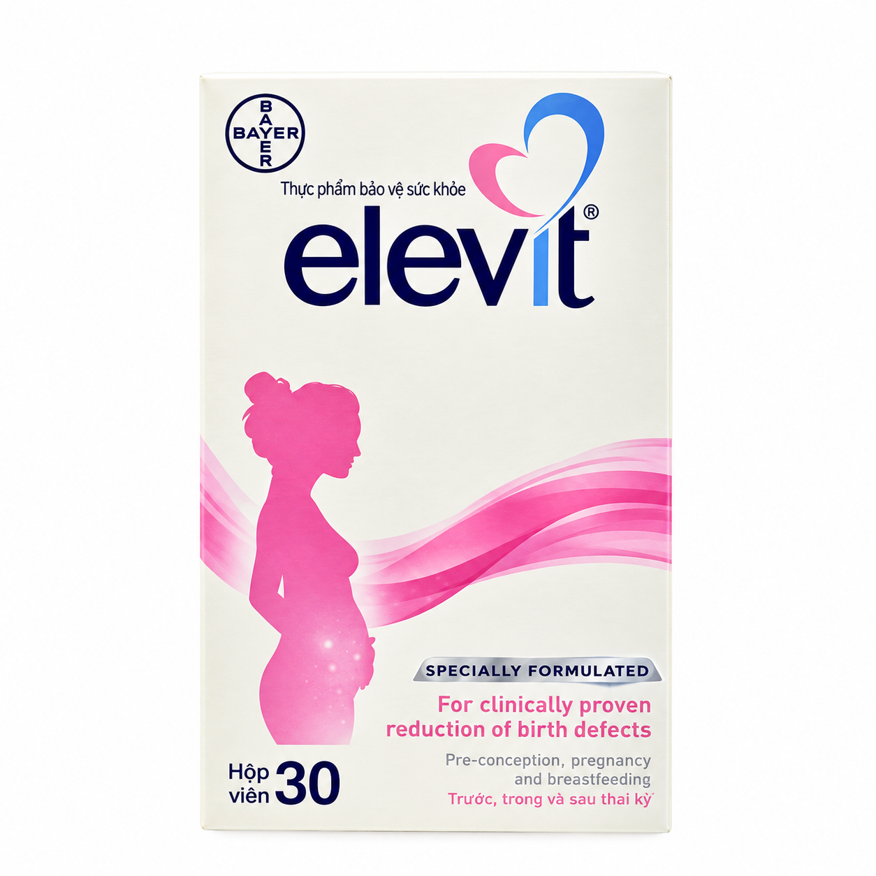 Elevit Bayer 30 viên – Thực phẩm bảo vệ sức khỏe bổ sung Acid Folic 800 mcg, Sắt, Vitamin và Khoáng chất cho phụ nữ chuẩn bị mang thai, đang mang thai và cho con bú