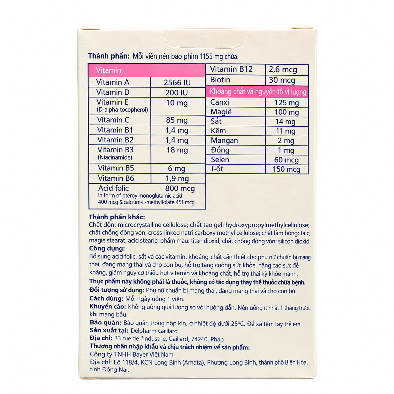Elevit Bayer 30 viên – Thực phẩm bảo vệ sức khỏe bổ sung Acid Folic 800 mcg, Sắt, Vitamin và Khoáng chất cho phụ nữ chuẩn bị mang thai, đang mang thai và cho con bú