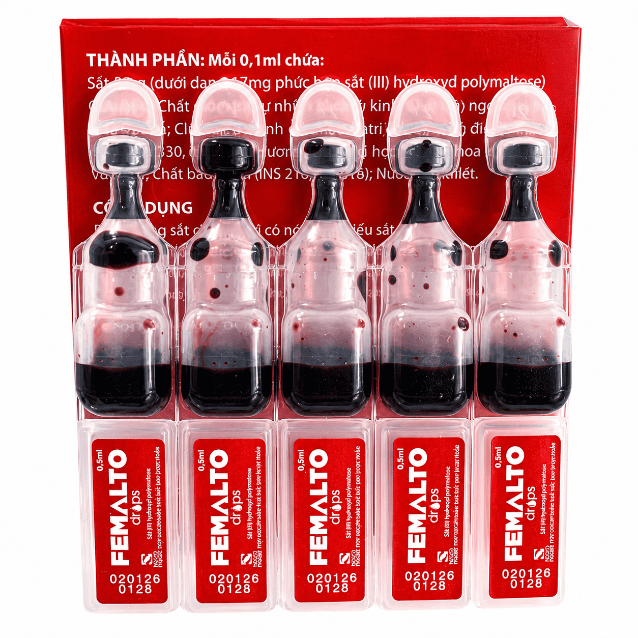Femalto Drops 0,5ml – Thực phẩm bảo vệ sức khỏe bổ sung Sắt hữu cơ và ngăn ngừa thiếu máu do thiếu sắt – Hộp 30 ống x 0,5ml