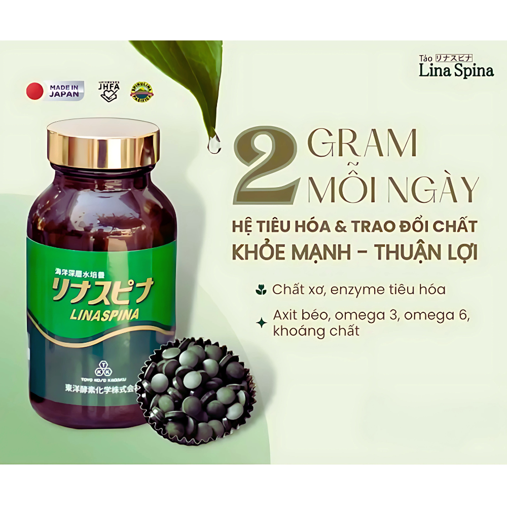 Tảo Lina Spina Nhật Bản Bổ Sung Chất Xơ, Các Vitamin, Khoáng Chất Cho Cơ Thể (Hộp 1200 Viên)
