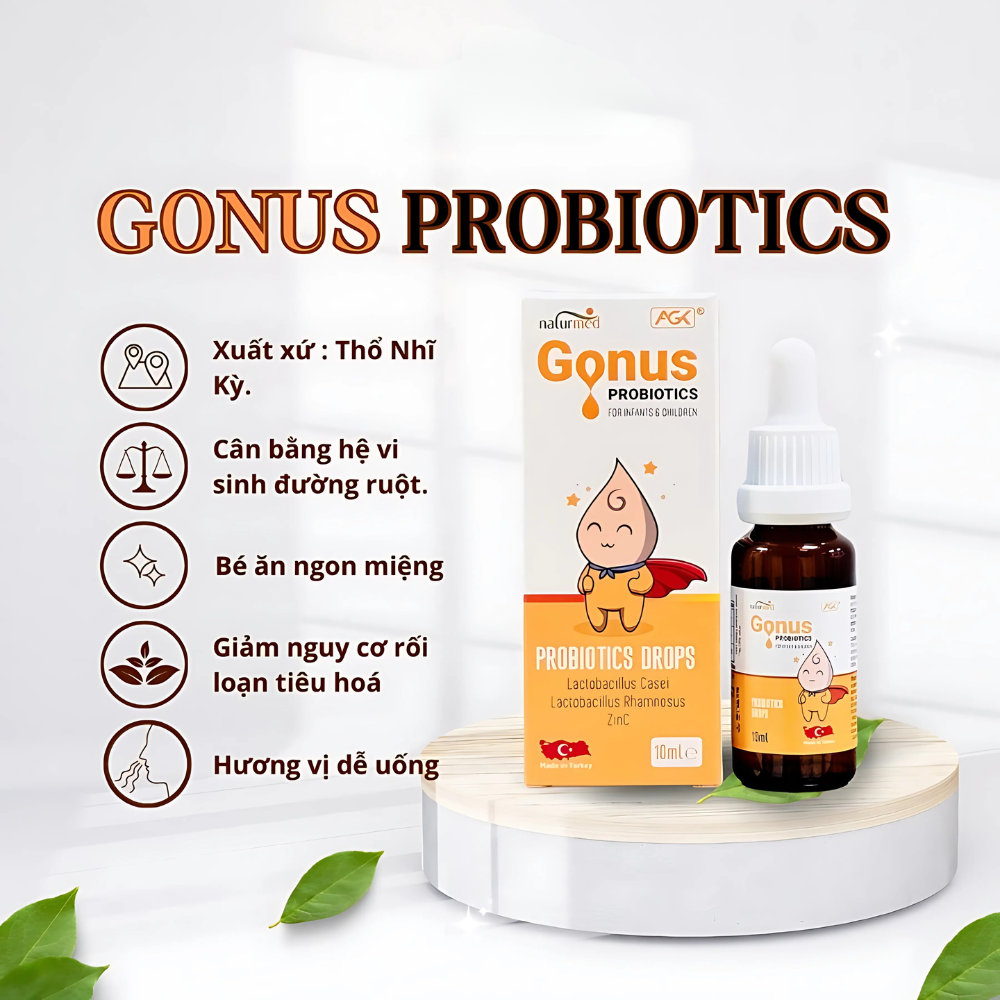Gonus Probiotics Bổ Sung Lợi Khuẩn Và Kẽm Giúp Cân Bằng Vi Sinh, Giảm Rối Loạn Tiêu Hóa Cho Bé (Hộp 10ml)
