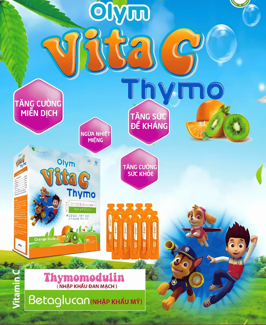Siro Uống Bổ Sung Vitamin C - Olym VitaC Thymo, Giúp Bé Tăng Sức Đề Kháng, Giảm Nhiệt Miệng, Chảy Máu Cam (Hộp 20 ống)