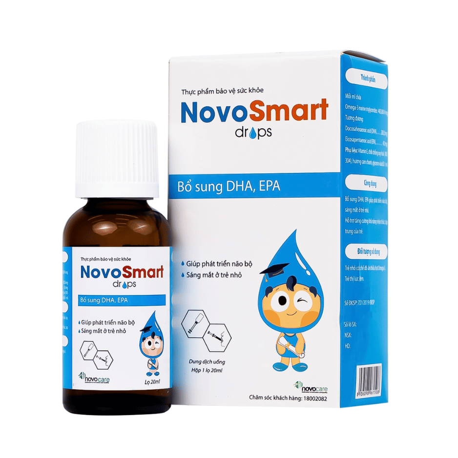 Dung Dịch Bổ Sung DHA, EPA (Omega 3), NovoSmart Drops - Phát Triển Não Bộ, Tốt Cho Mắt Và Tim Mạch (Hộp 20ml)