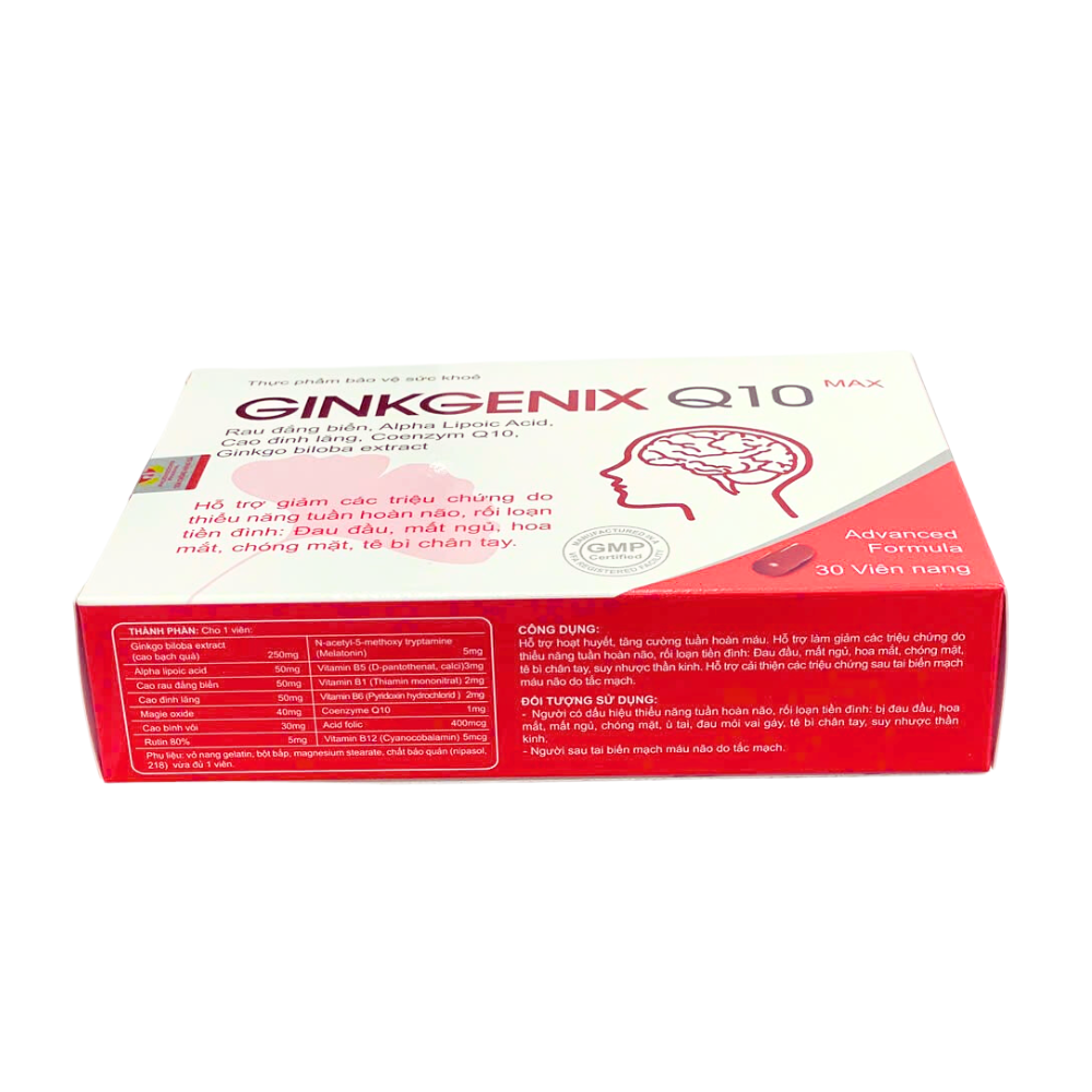 Viên Nang Ginkgenix Q10 Max - Hỗ Trợ Sức Khoẻ Não Bộ, Giúp Tăng Cường Tuần Hoàn Máu Não (Hộp 30 Viên)