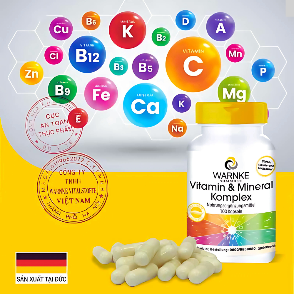 Viên Uống Vitamin Tổng Hợp & Khoáng Chất Warnke Komplex (100 Viên) - Hỗ Trợ Sức Khỏe Toàn Diện, Tăng Cường Miễn Dịch (Sản xuất tại Đức, Không Gluten/Lactose/Fructose