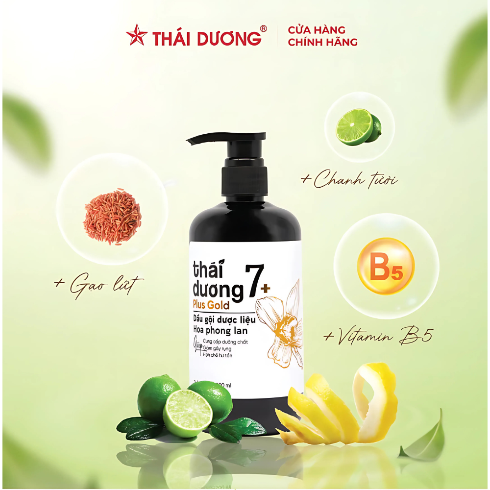 Dầu Gội Dược Liệu Thái Dương 7 Plus Gold Hoa Phong Lan Sạch Gàu, Giảm Ngứa Và Giảm Rụng Tóc (Chai 250ml)