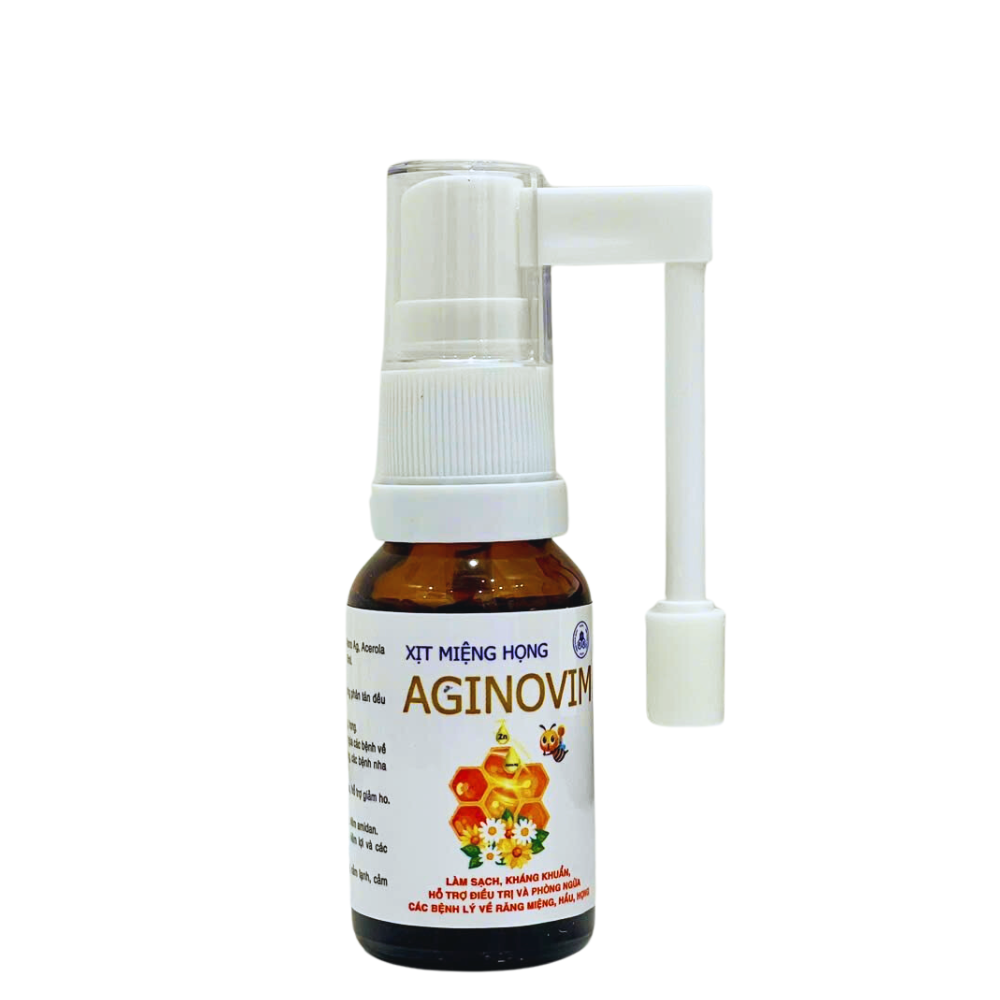 Xịt Miệng Họng Aginovim Keo Ong, Nano Bạc Hỗ Trợ Điều Trị Viêm Họng, Viêm Amidan, Giúp Dịu Họng, Giảm Ho (Chai 15ml)