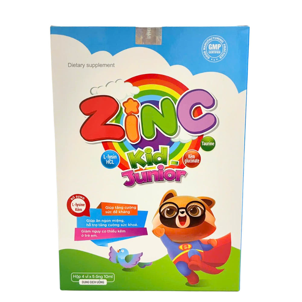 Bổ Sung Kẽm Cho Bé, Zinc Kid Junior - Kích Thích Ăn Ngon, Tăng Cường Sức Đề Kháng (Hộp 20 Ống)