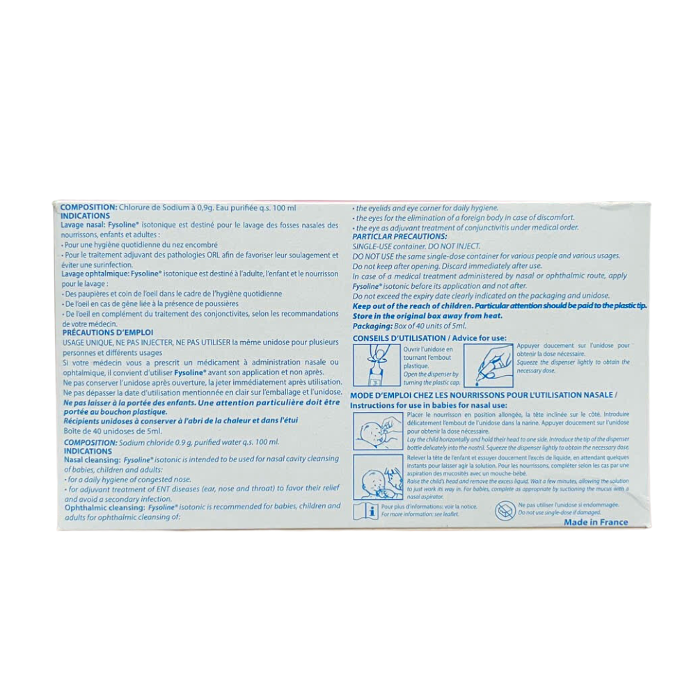 Dung Dịch Nước Muối Sinh Lý, Fysoline Hồng - Không Chất Bảo Quản, Kháng Khuẩn, Nhỏ mắt, Nhỏ Mũi (Hộp 40 ống)