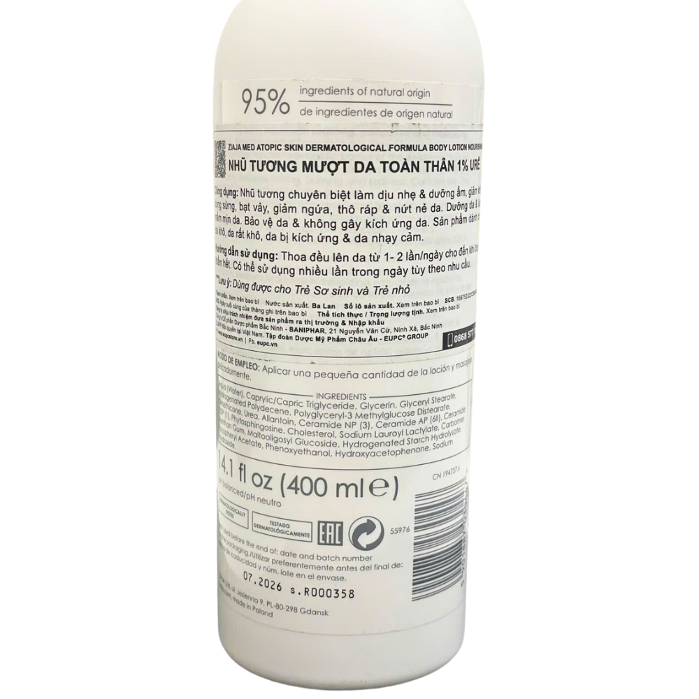 Nhũ Tương Dưỡng Ẩm Da Toàn Thân Urea 1% Ziaja, Giúp Bảo Vệ Da, Làm Dịu Tổn Thương Da (400ml)