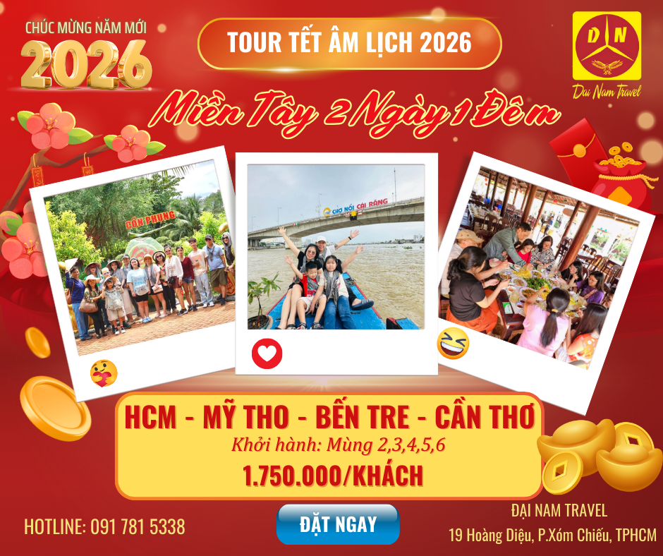 MIỀN TÂY 2 NGÀY 1 ĐÊM | HCM - BẾN TRE - CẦN THƠ - CHỢ NỔI CÁI RĂNG - KDL MỸ KHÁNH