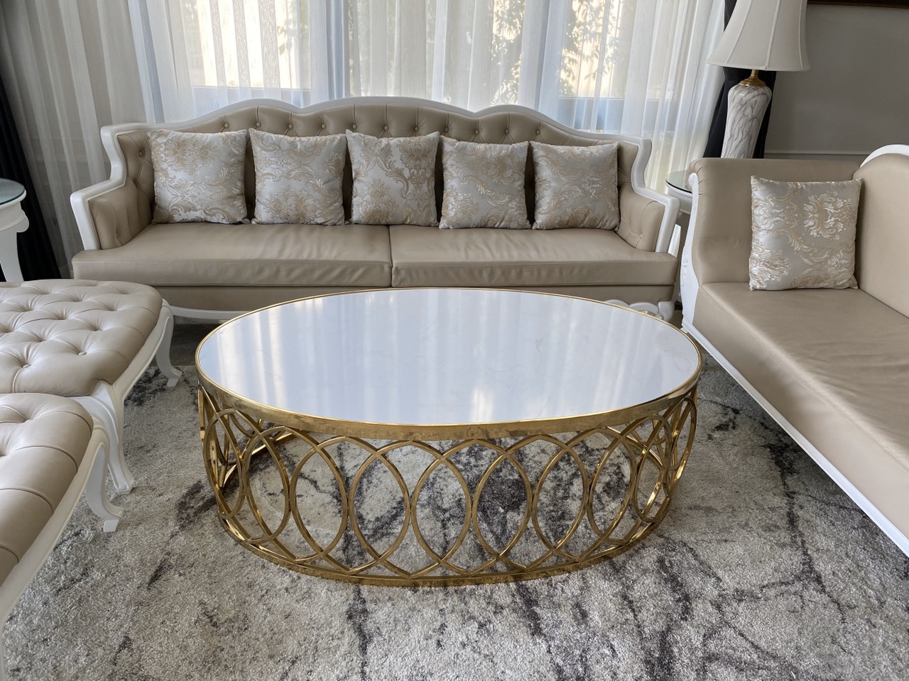 LCT38-Bàn Sofa oval khung họa tiết
