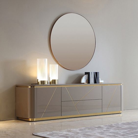 LCV12-Kệ ti vi viền inox mạ vàng