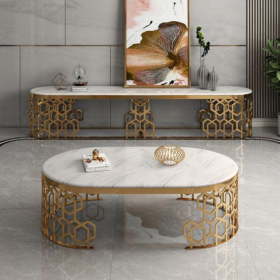 LCT37-Bàn Sofa oval khung họa tiết