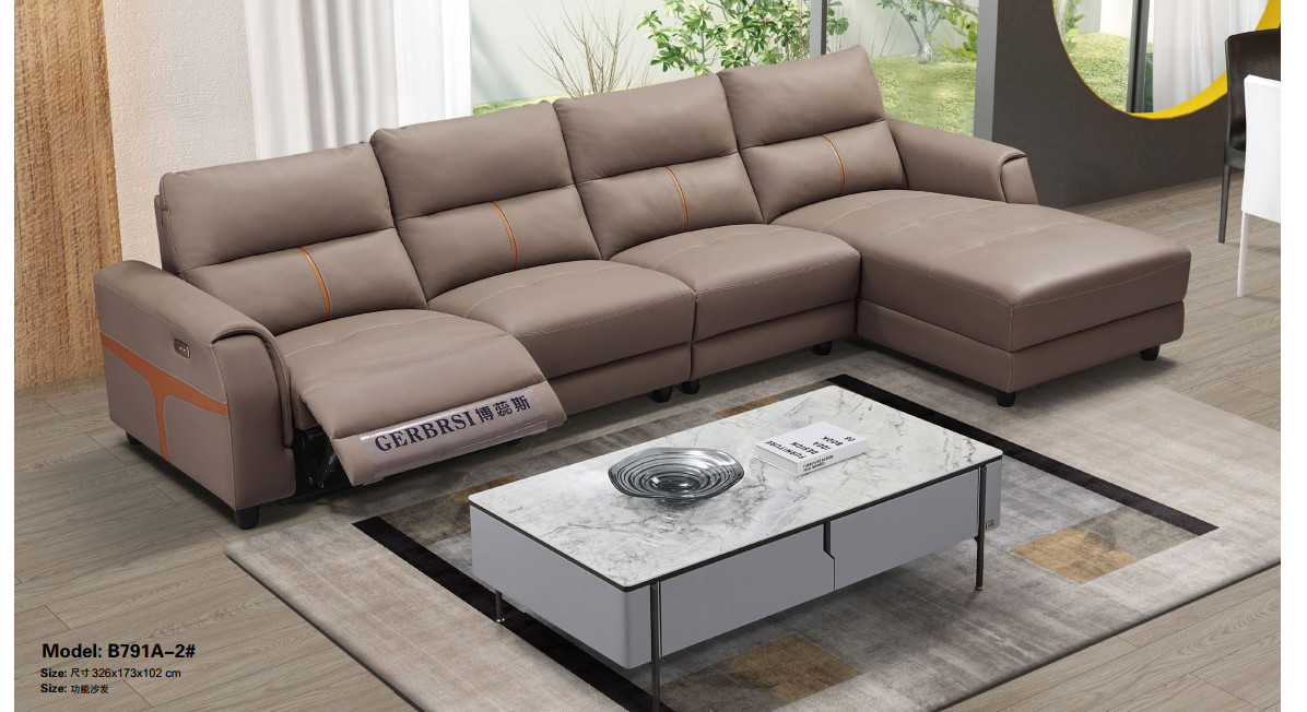 Sofa chữ L da bò thật tích hợp ghế điện B791A-2