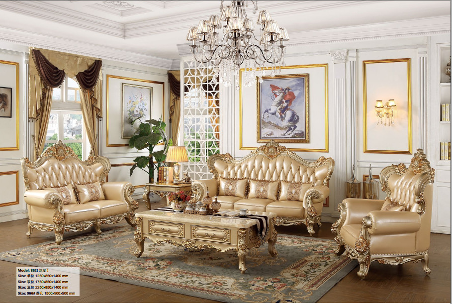 Sofa Tân cổ điển da bò thật 862