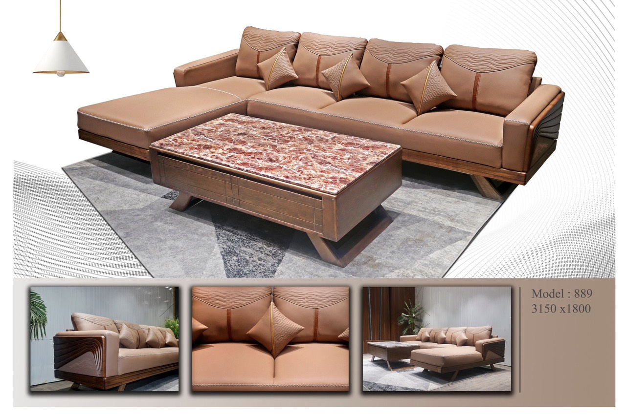 Sofa gỗ phối da chữ L mã VTINH.315M