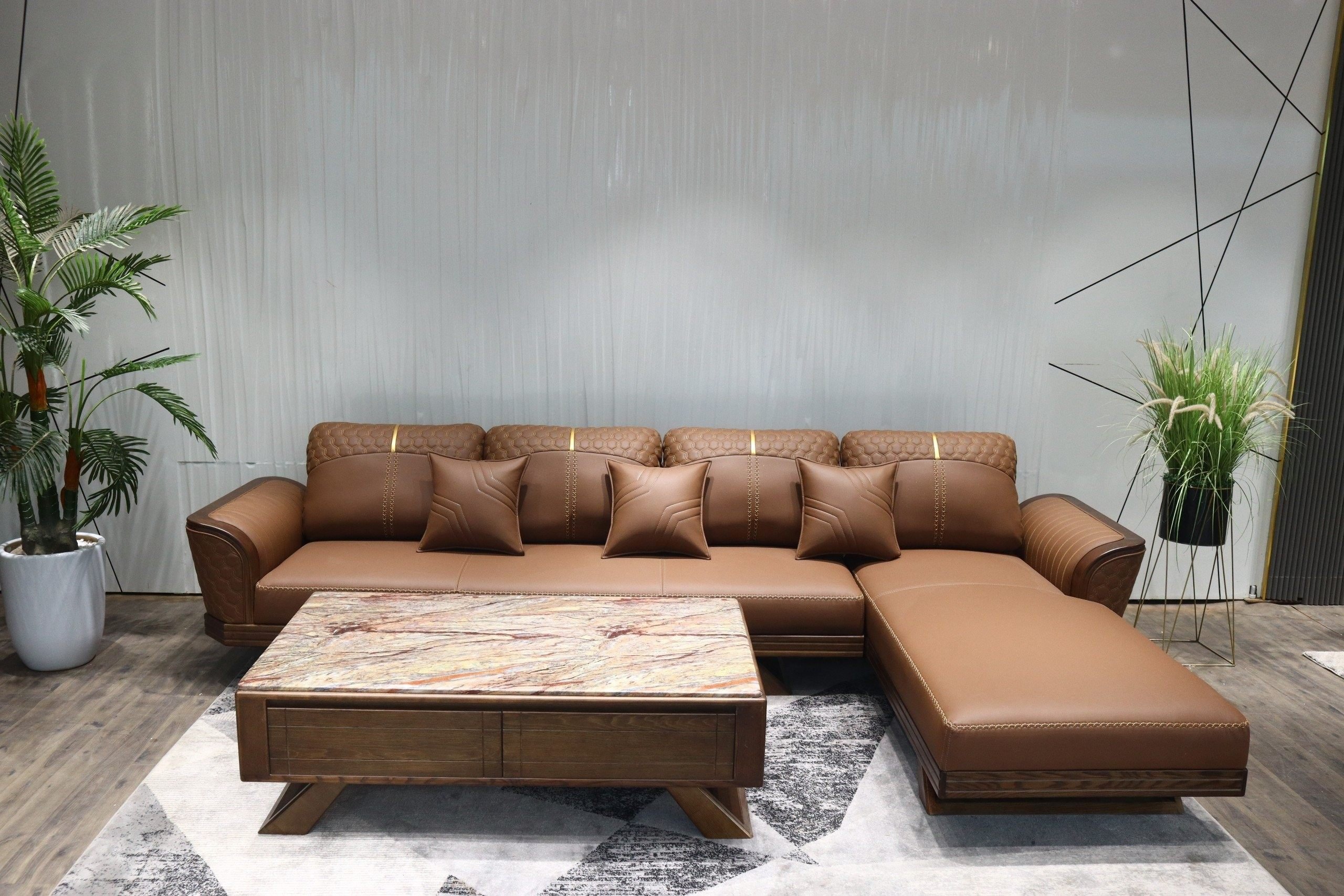 Sofa gỗ phối da chữ L mã  VTINH.330M