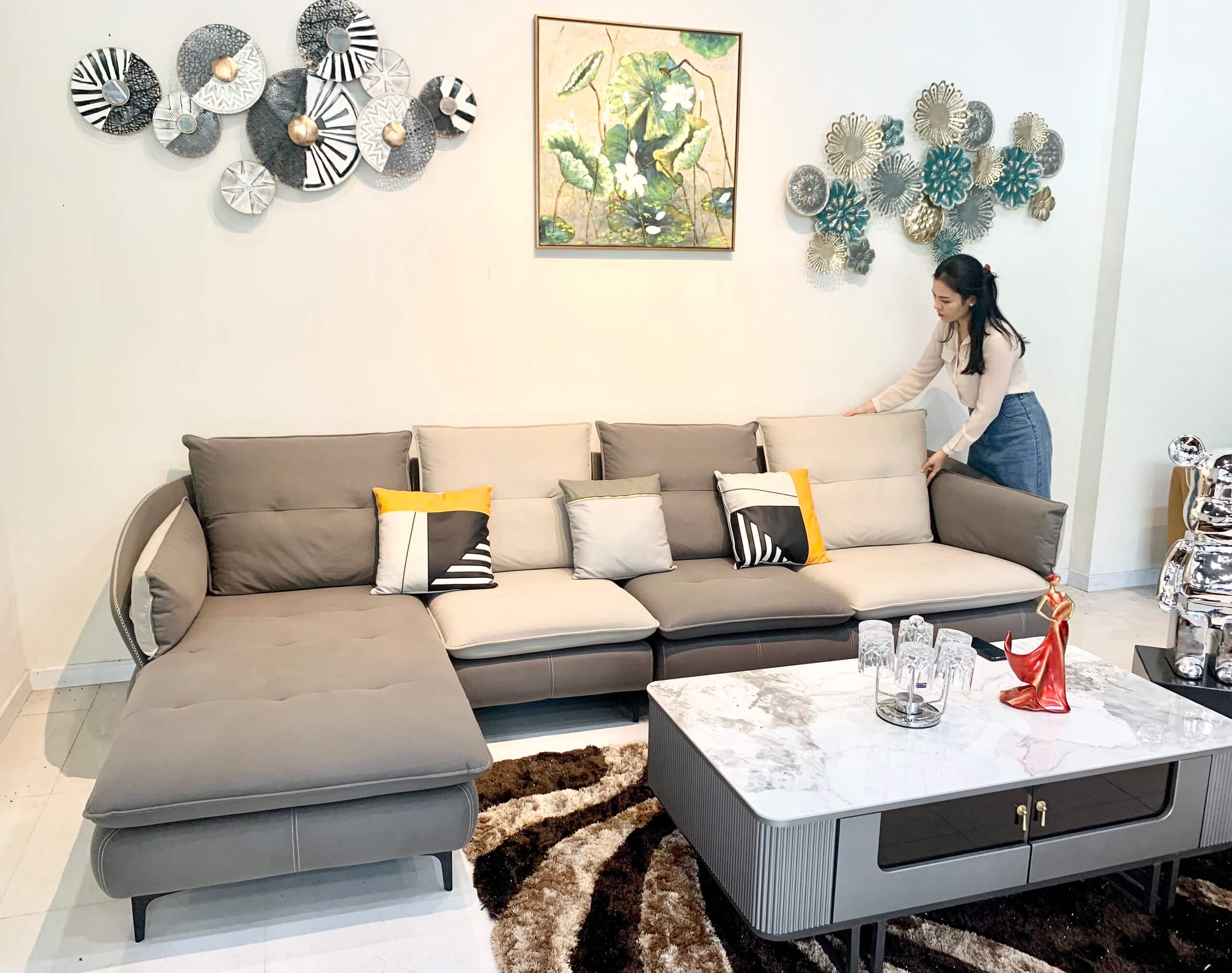 Sofa chữ L da công nghệ 219