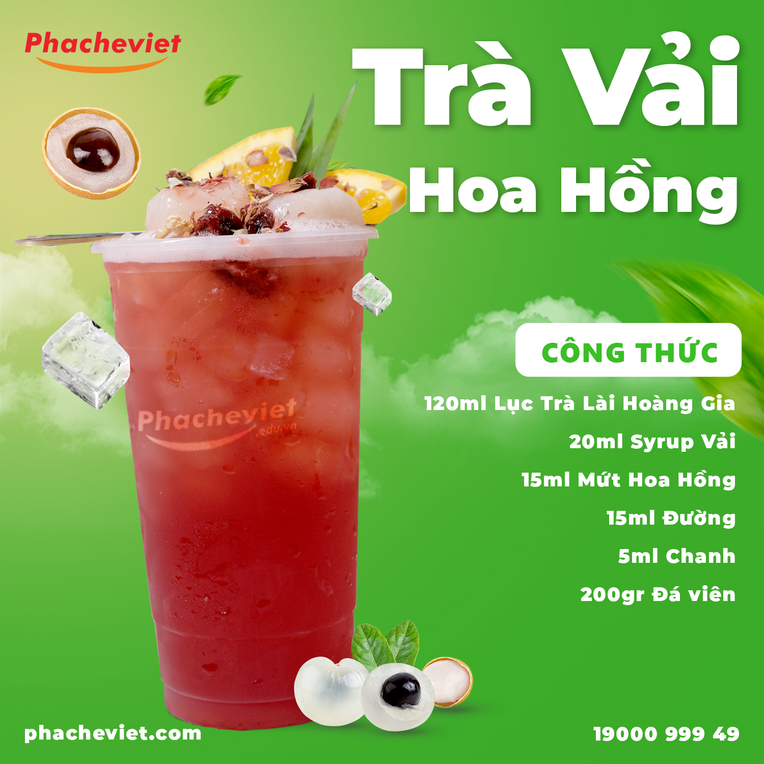 Công thức pha chế Trà Vải Hoa Hồng