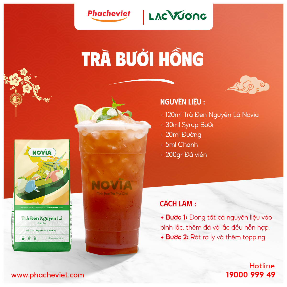 Công thức pha chế Trà Bưởi Hồng ngon cho quán