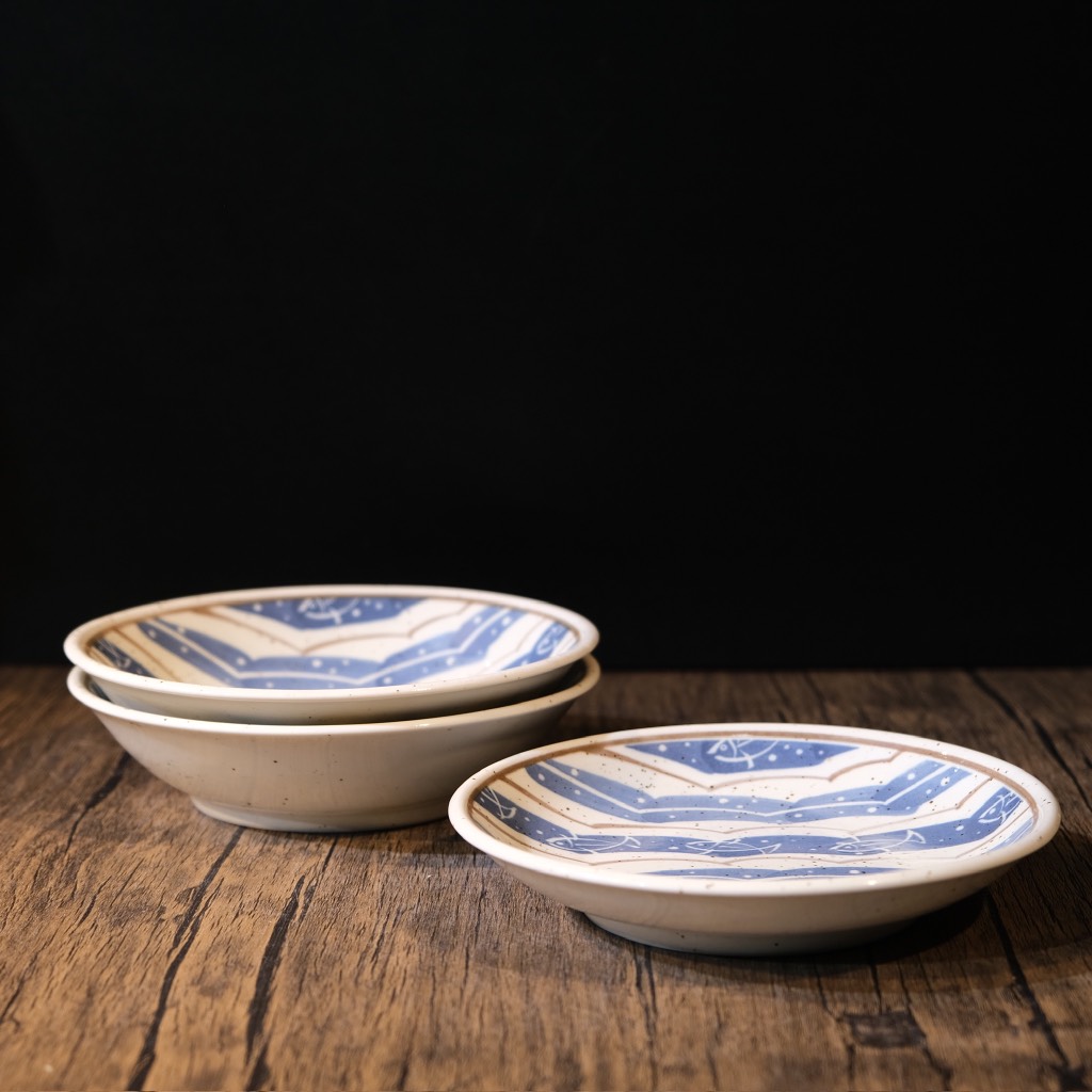 Set 3 đĩa mộc men tiêu hoạ tiết cá