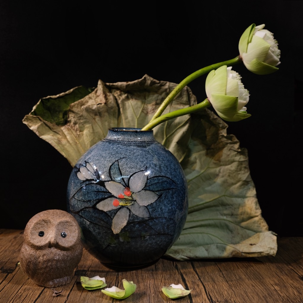 Bình hoa thiên mục lông thỏ (triện đáy)