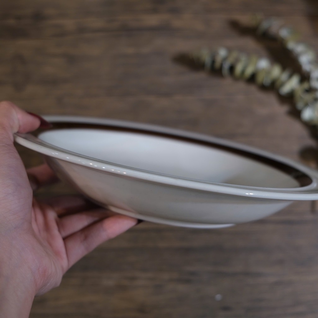 Đĩa sâu lòng vintage Nhật viền nâu nhỏ to