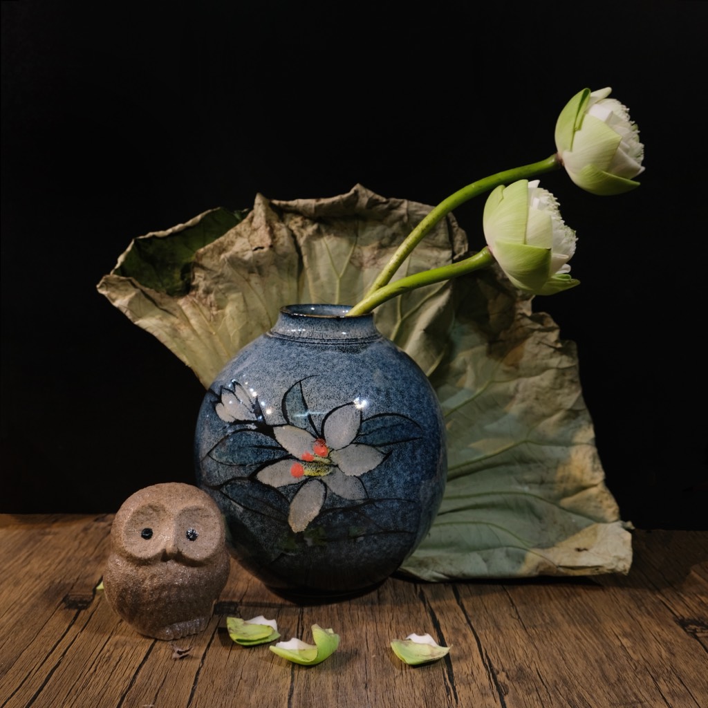 Bình hoa thiên mục lông thỏ (triện đáy)