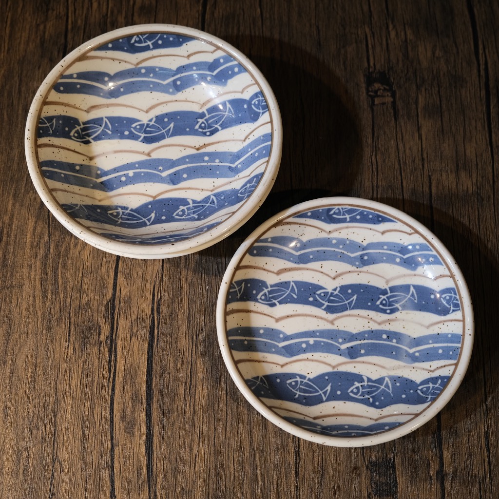 Set 3 đĩa mộc men tiêu hoạ tiết cá