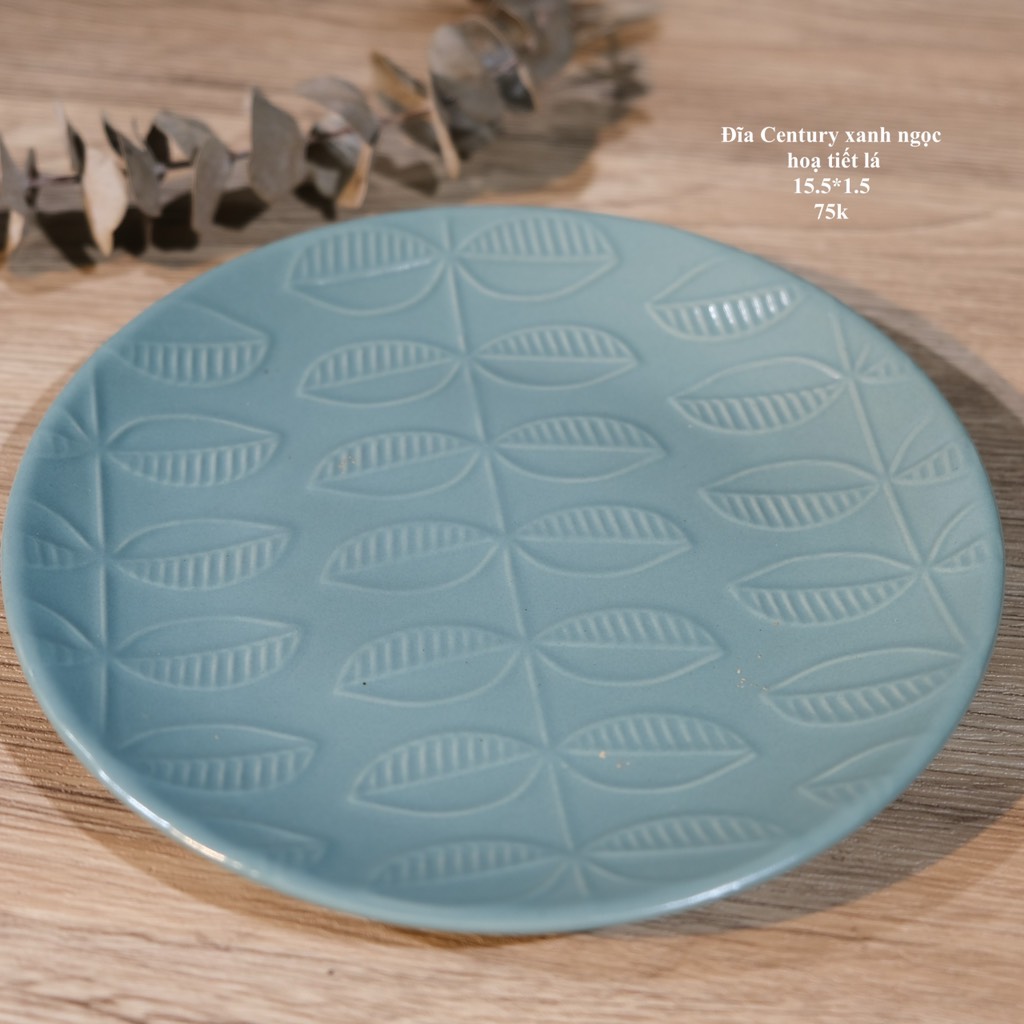 Đĩa Century xanh ngọc hoạ tiết lá