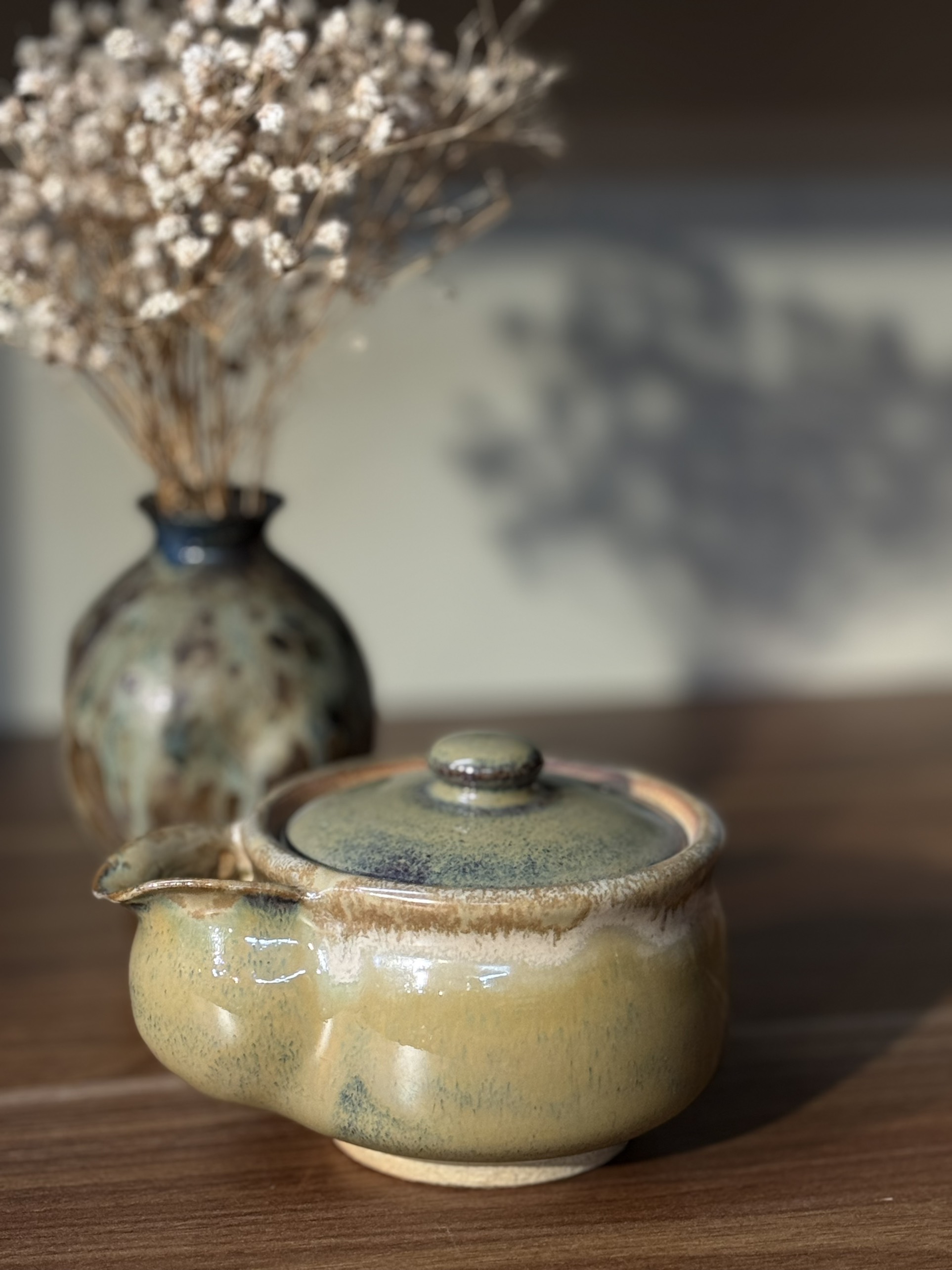 Ấm trà Houhin tráng men xanh rêu