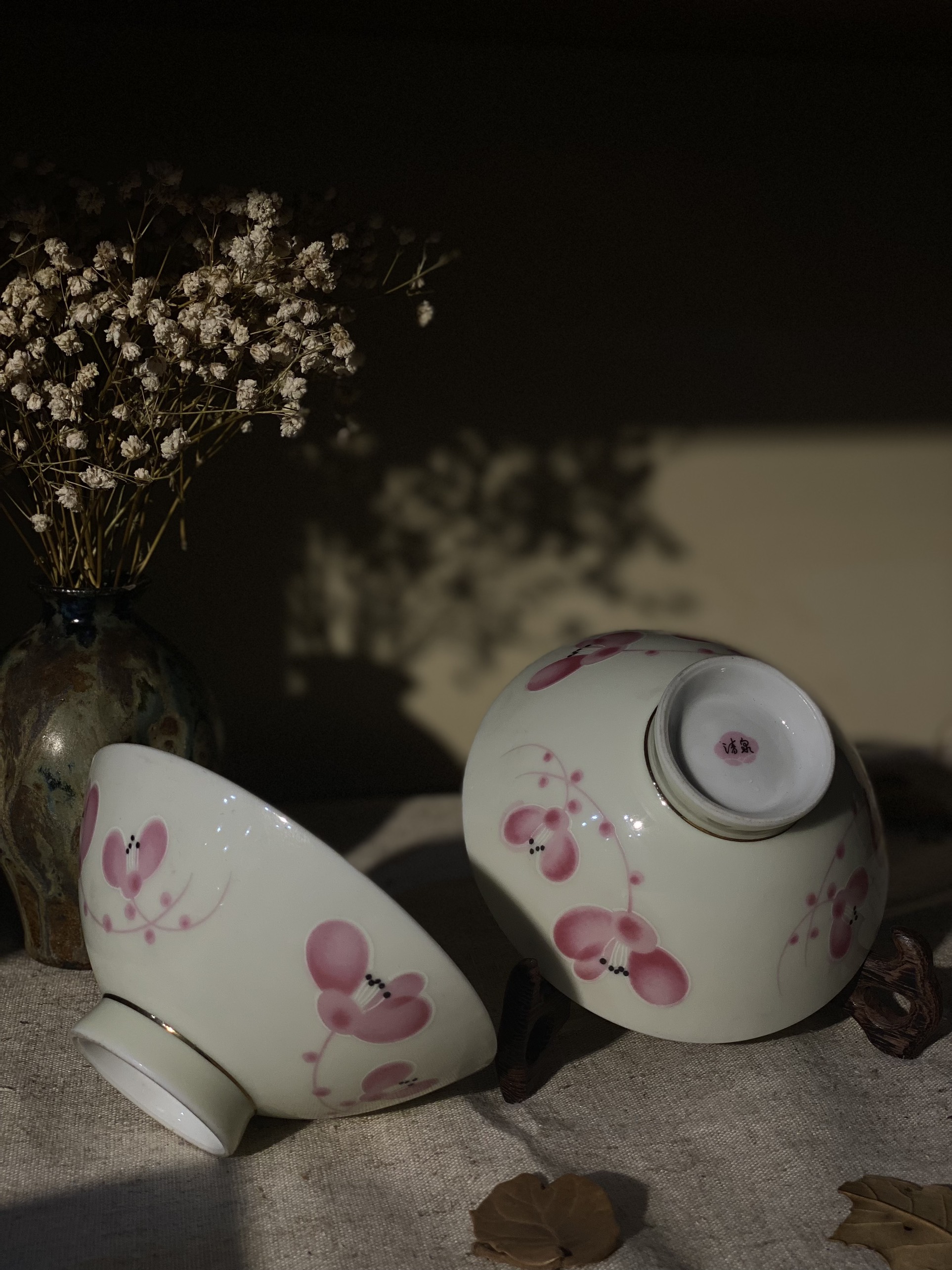 bát ăn tráng men Nhật hoa hồng
