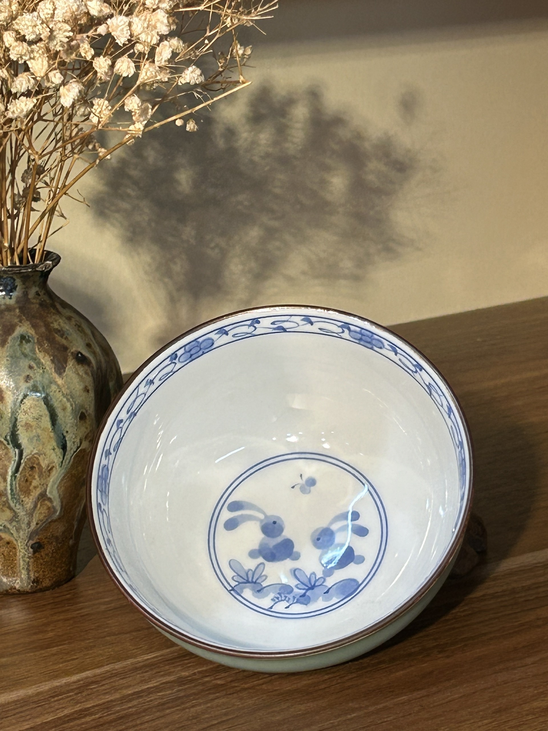 Bát ăn xanh ngọc hoạ tiết đôi thỏ