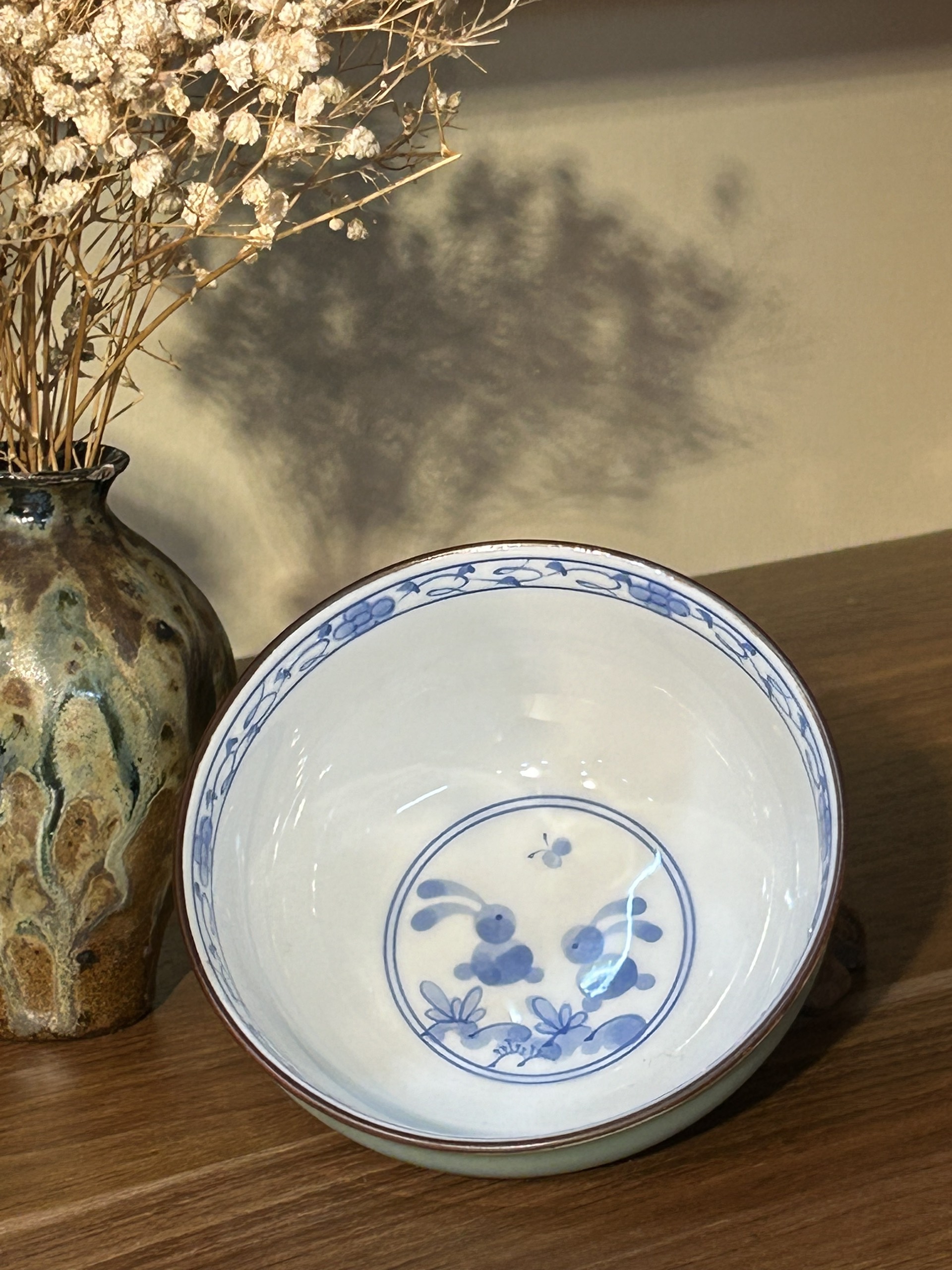 Bát ăn xanh ngọc hoạ tiết đôi thỏ