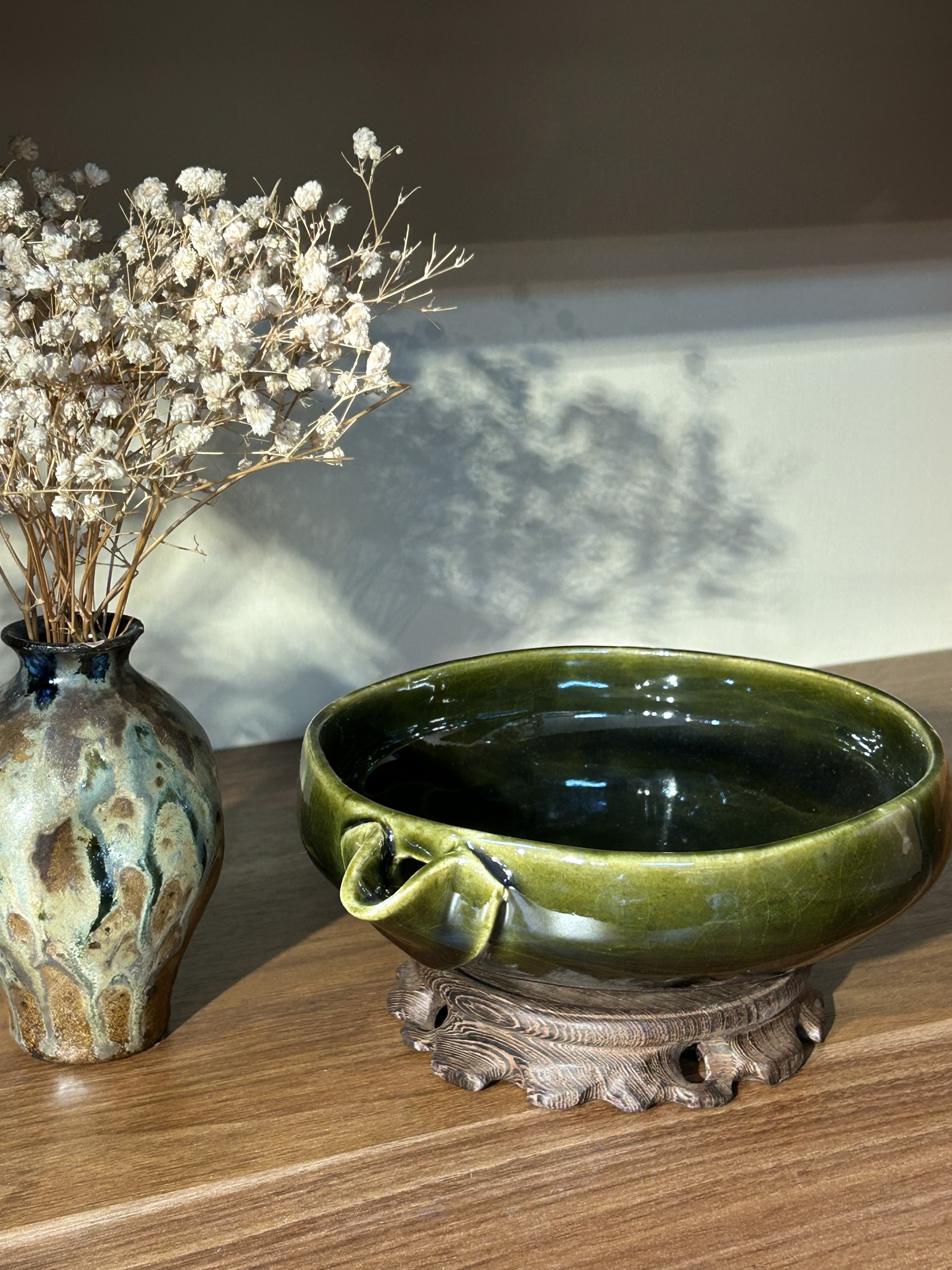 Bát rót xanh rêu tráng men