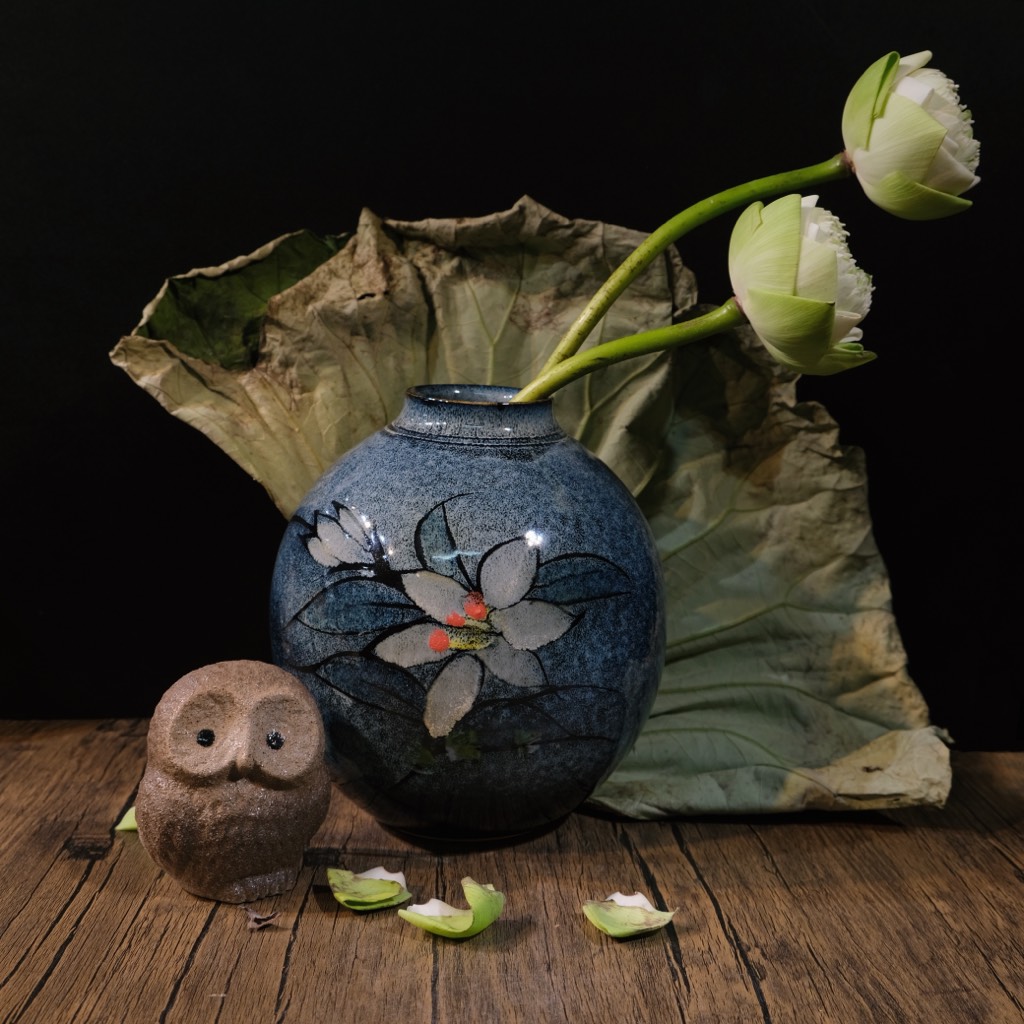 Bình hoa thiên mục lông thỏ (triện đáy)