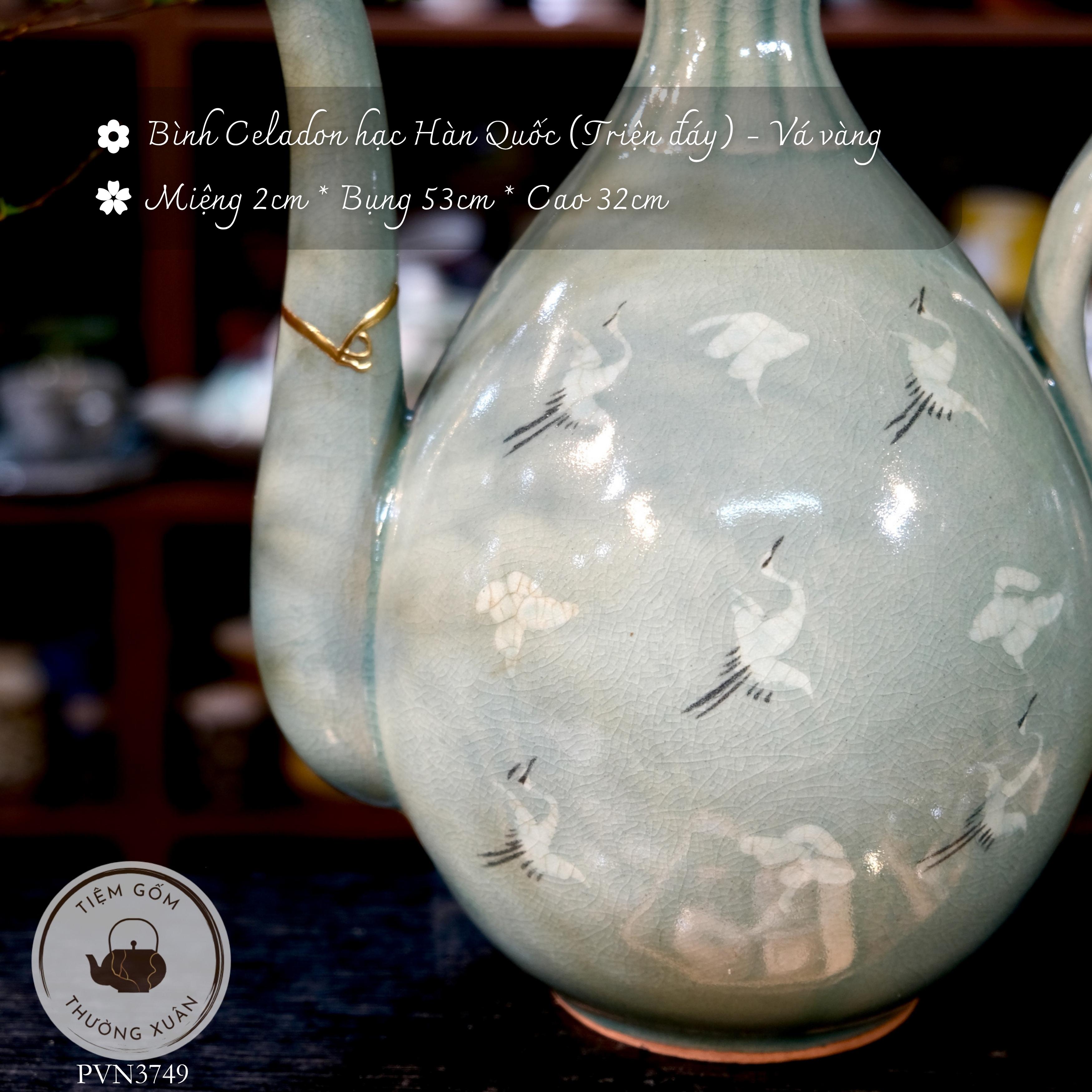 Bình Celadon hạc Hàn Quốc (Triện đáy) - Vá vàng