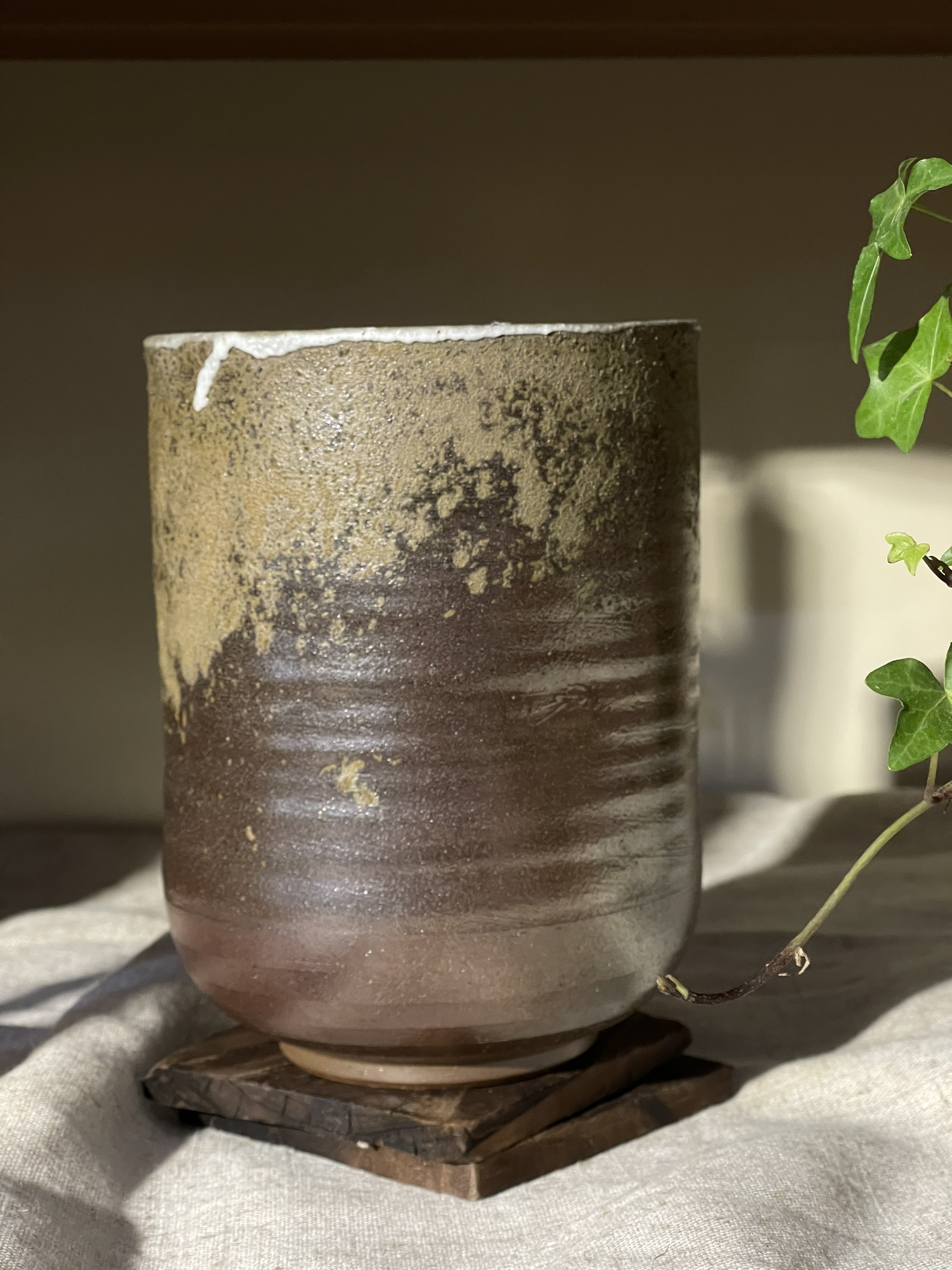 Bình gốm mộc triện nghệ nhân cắm hoa nghệ thuật Ikebana