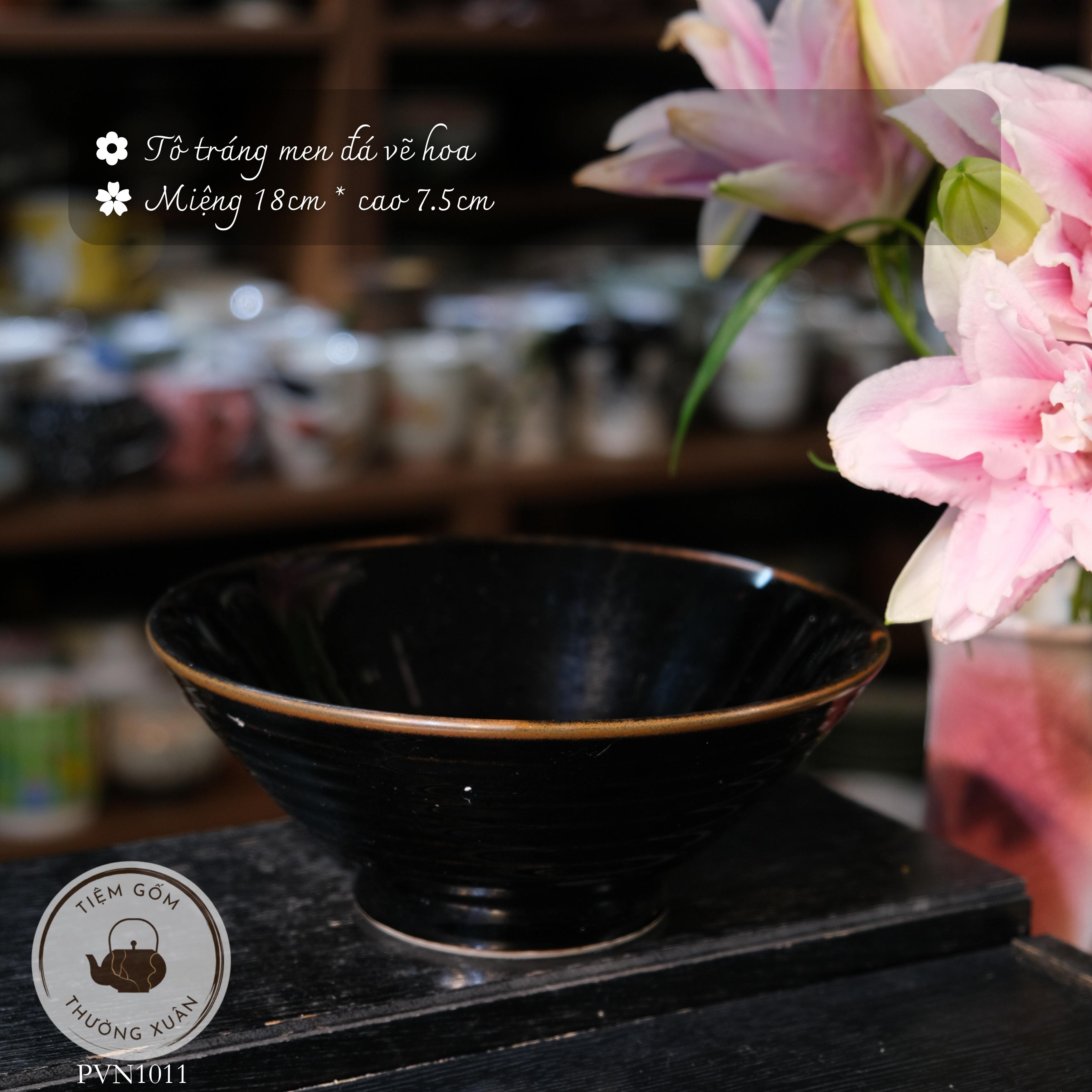 Tô tráng men đá vẽ hoa