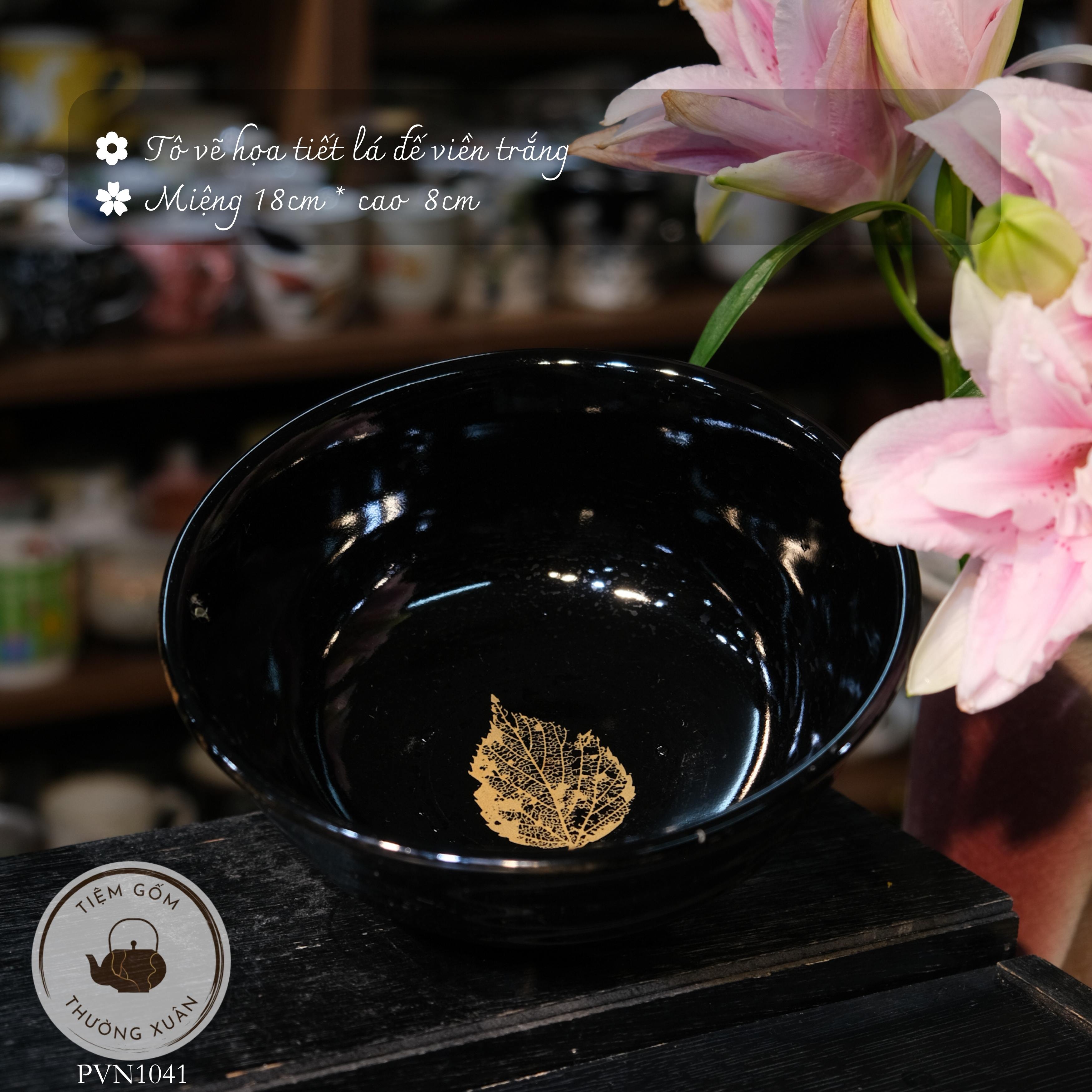 Tô vẽ họa tiết lá đế viền trắng