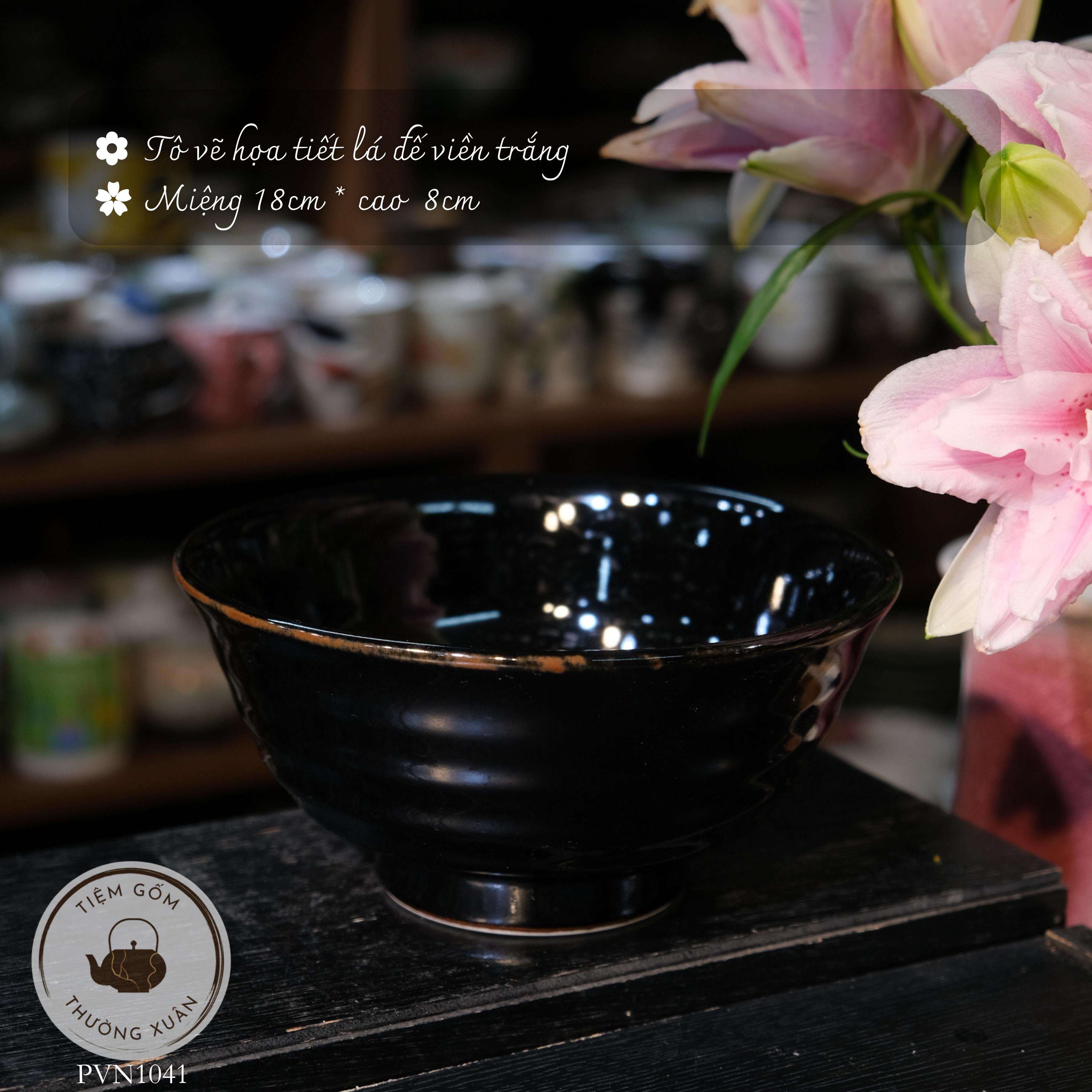 Tô vẽ họa tiết lá đế viền trắng