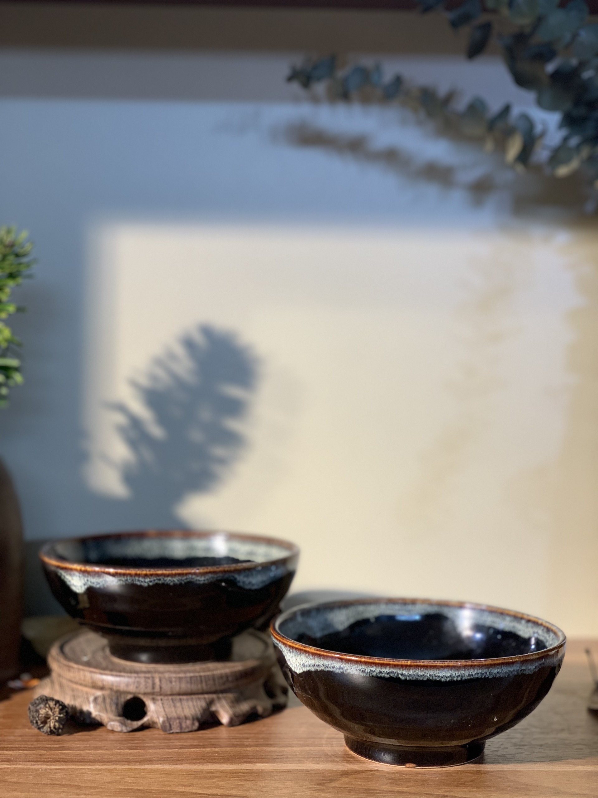 Cặp bát nhỡ viền lam chảy