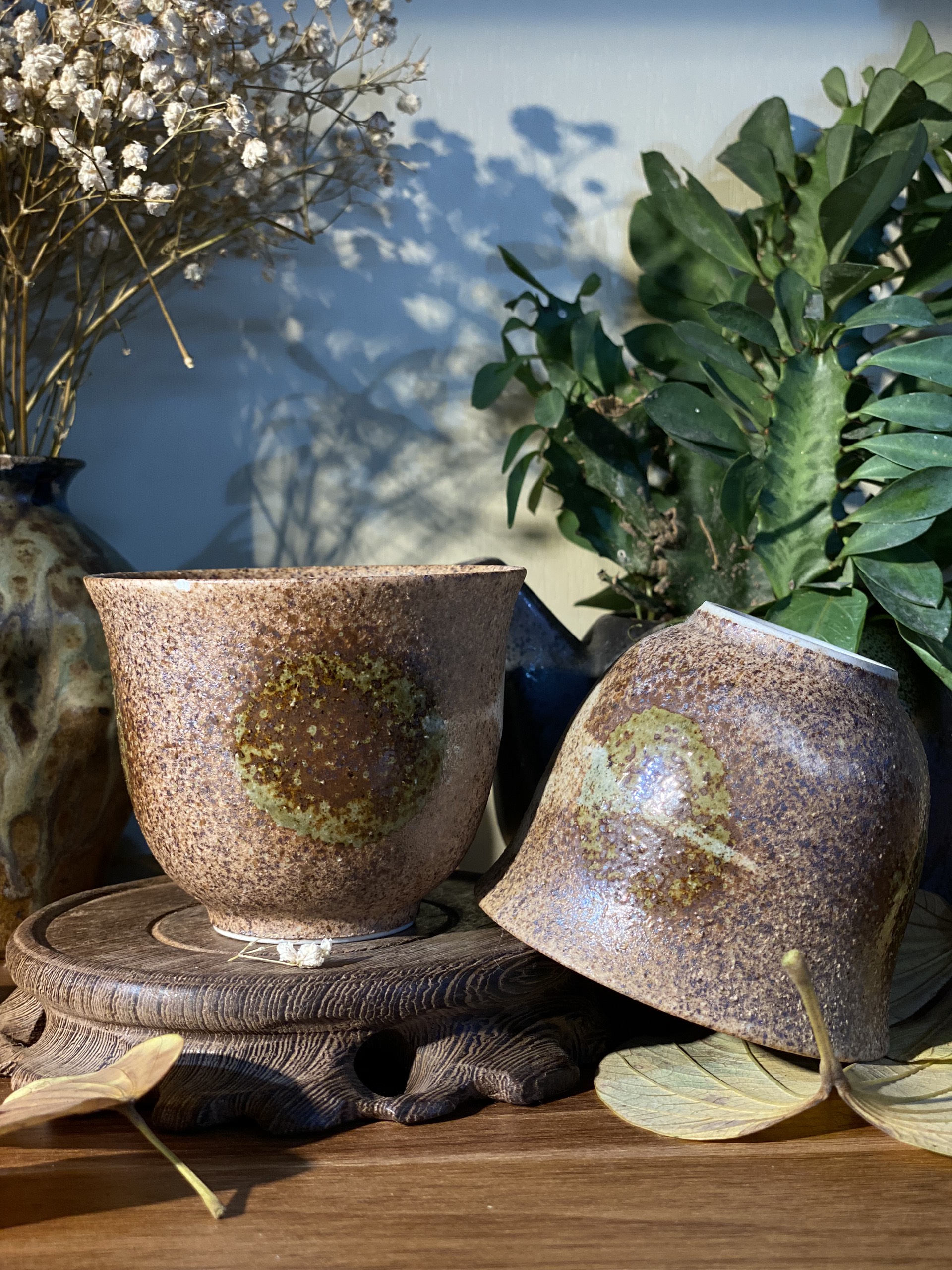 cặp cốc banko chấm men loang rêu