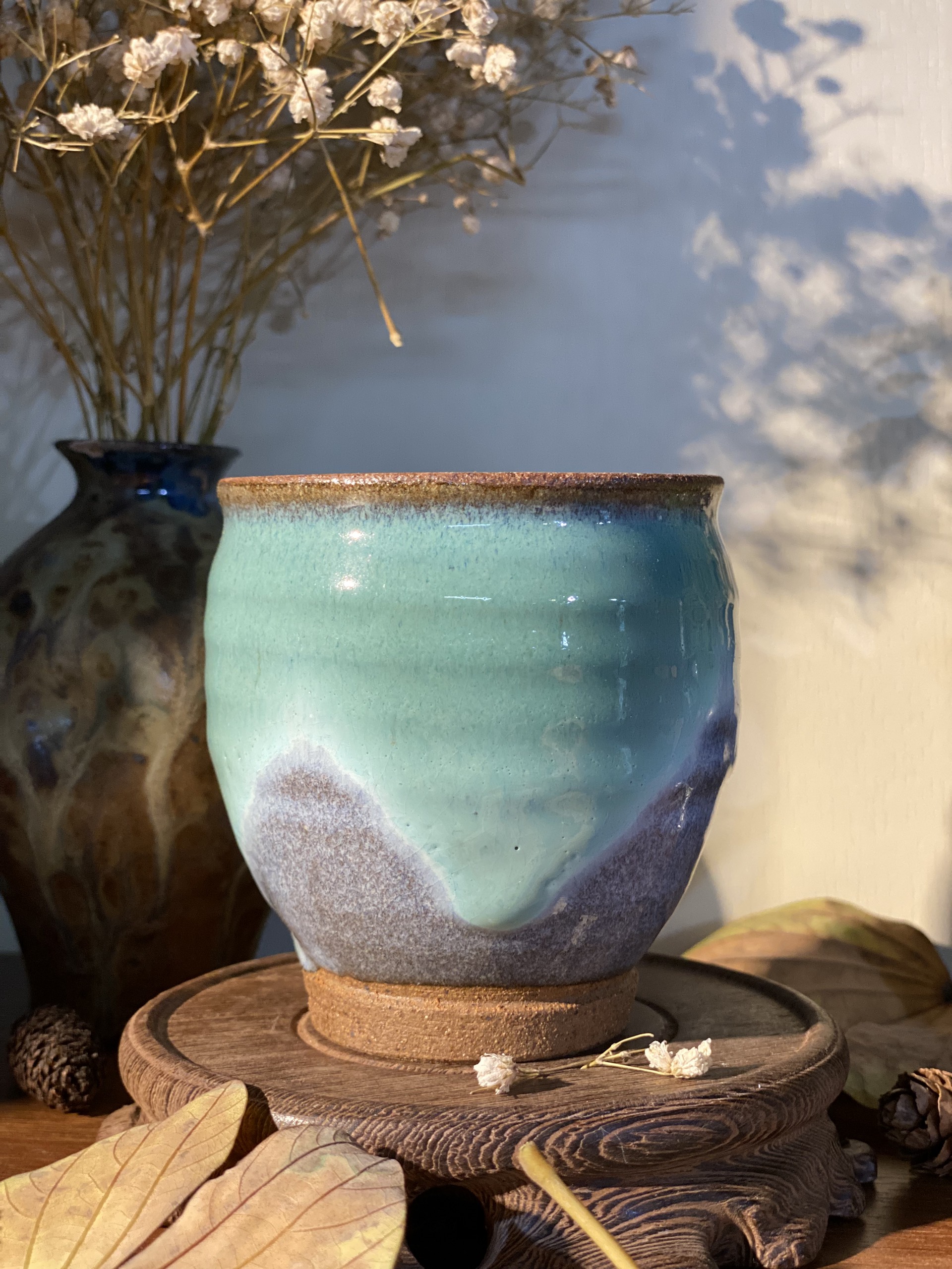 Cốc mộc cốt dày men lam chảy