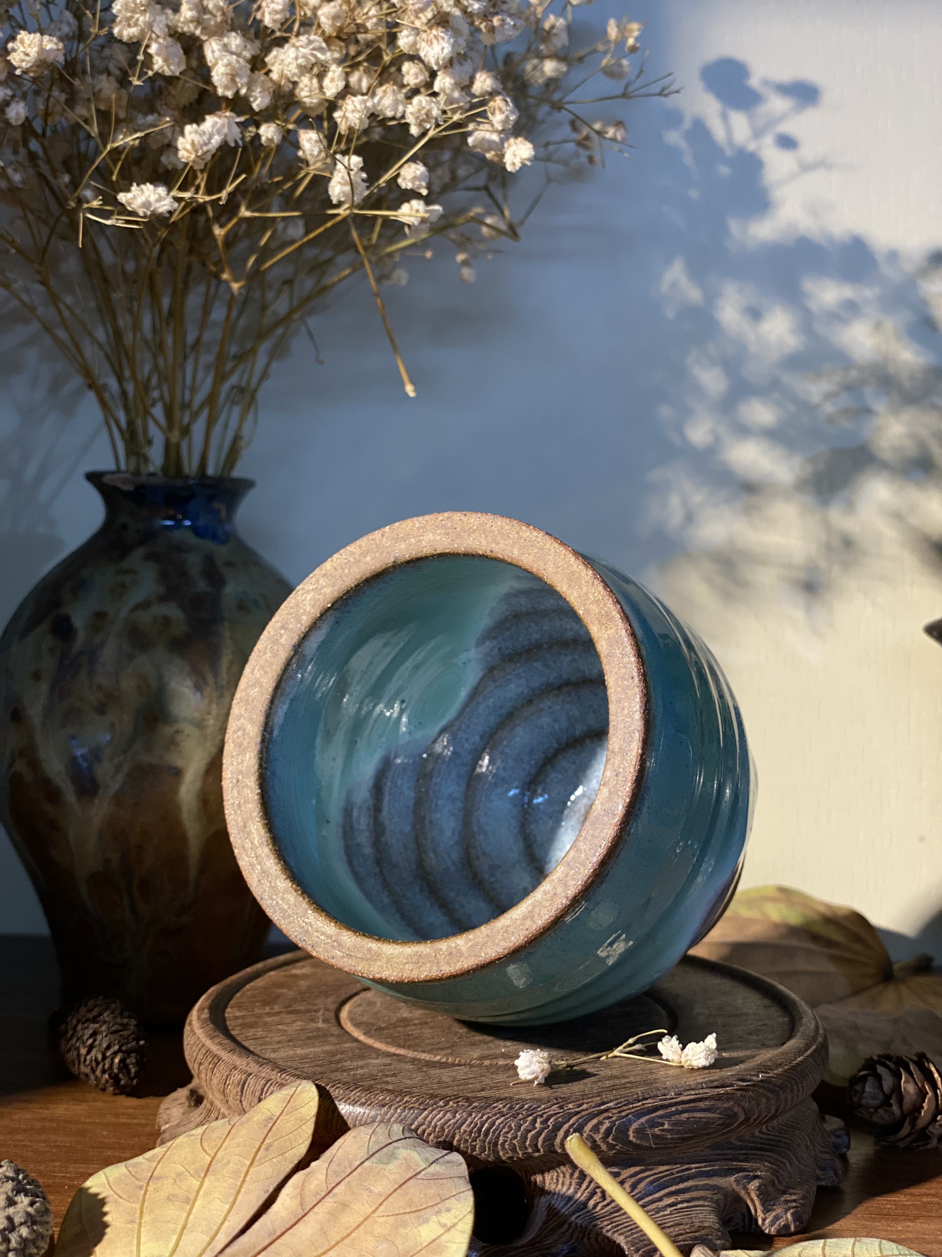 Cốc mộc cốt dày men lam chảy