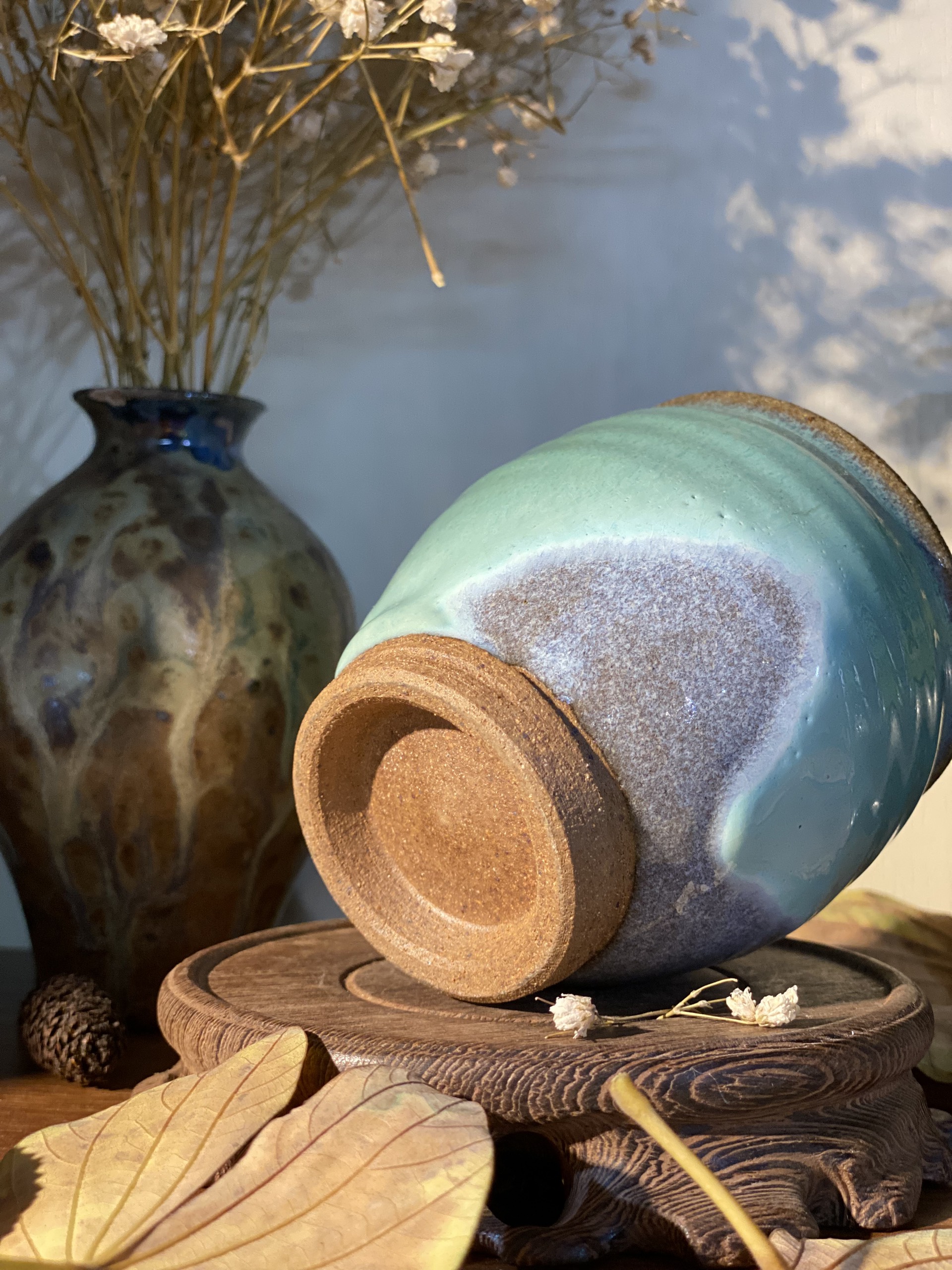 Cốc mộc cốt dày men lam chảy