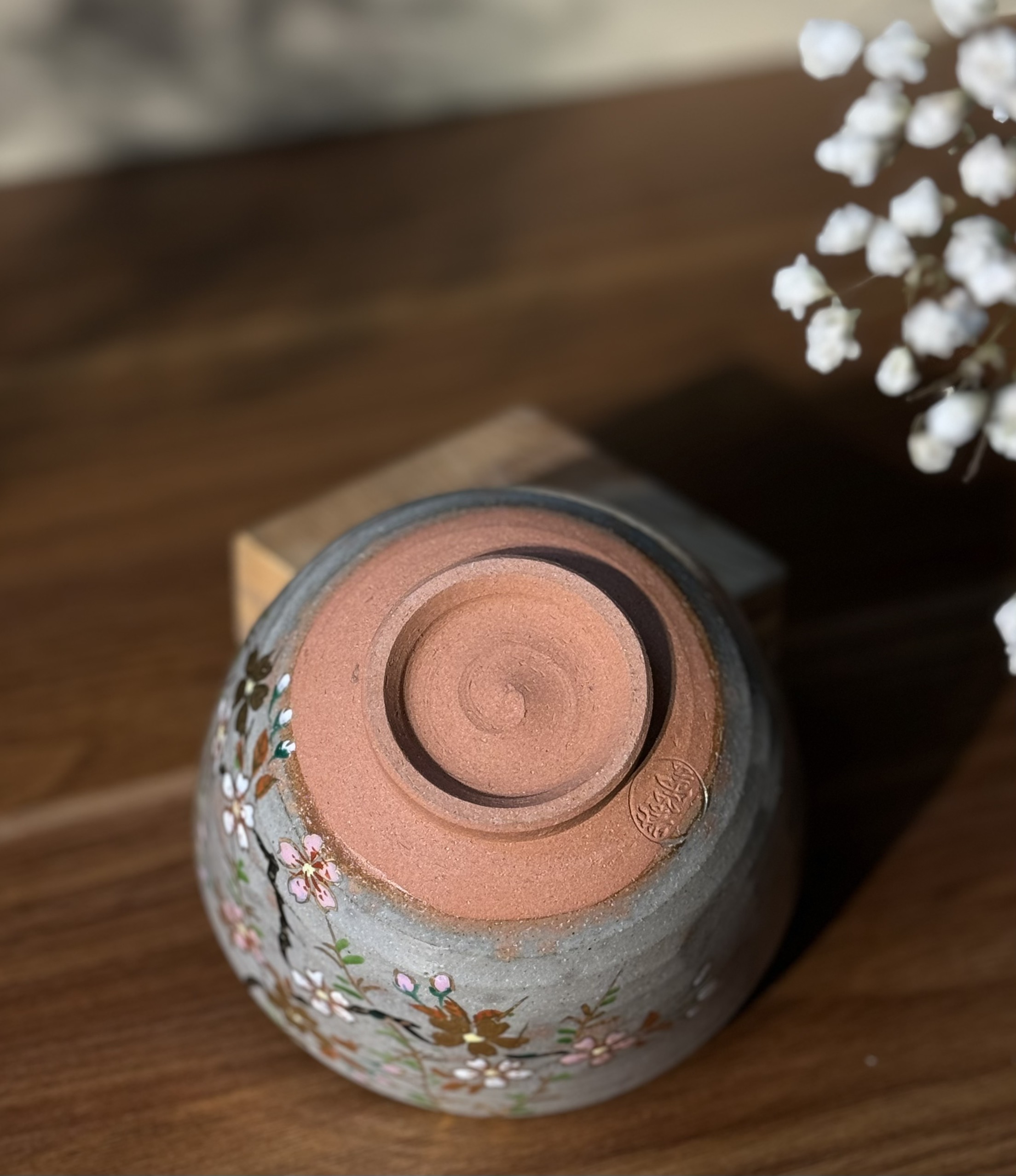 Chawan - Bát đánh matcha Kyo vẽ hoa đào vàng