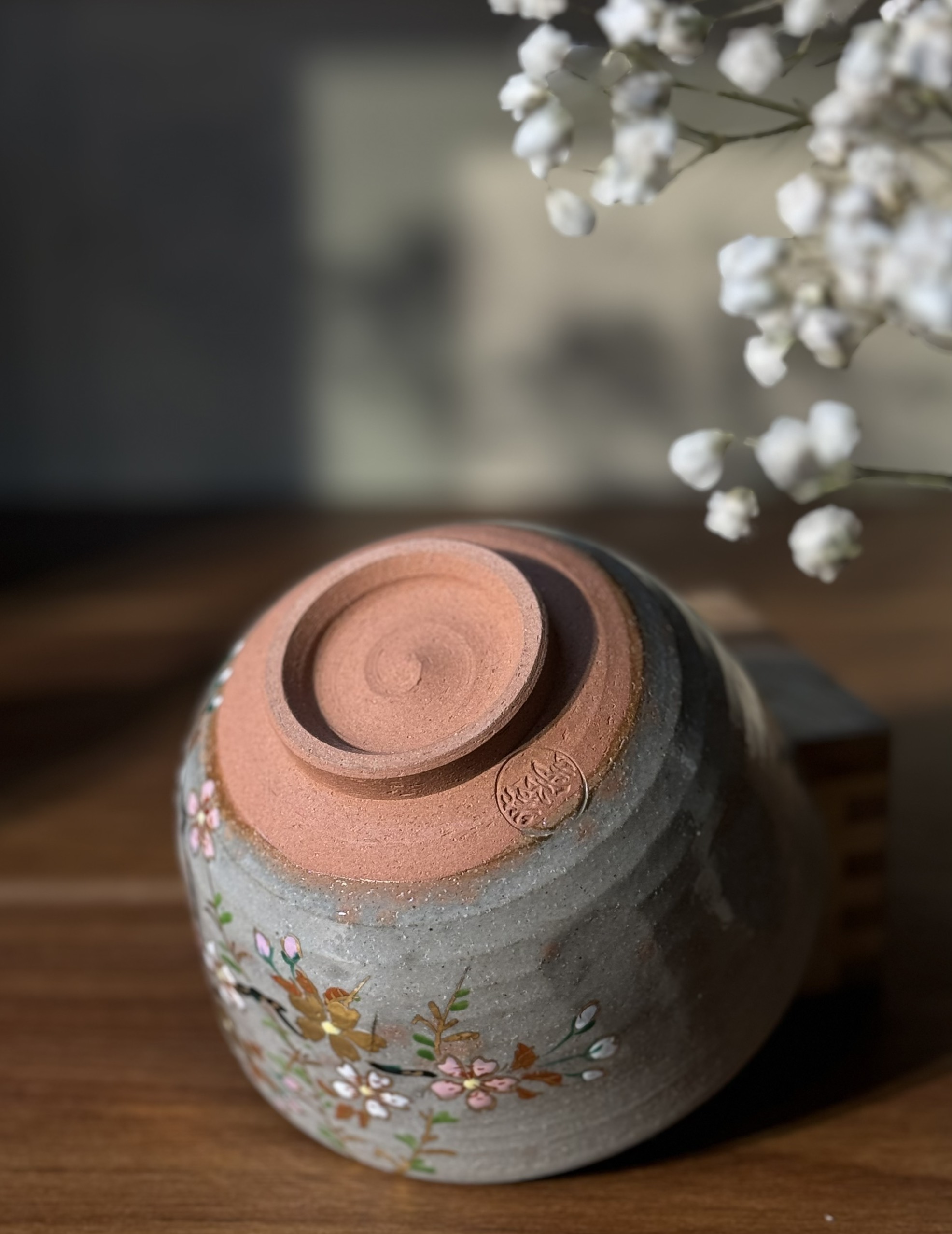 Chawan - Bát đánh matcha Kyo vẽ hoa đào vàng