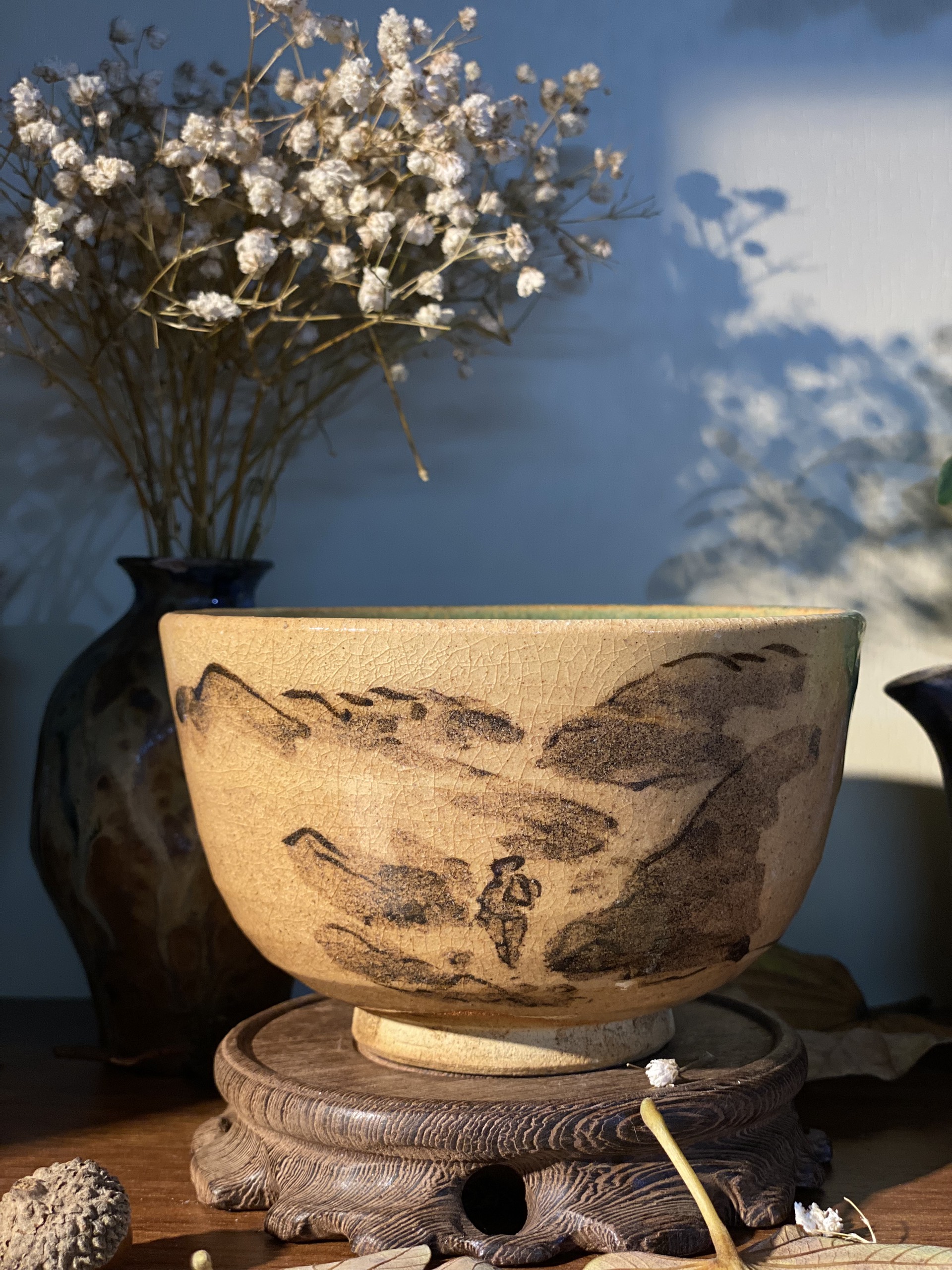 Chawan - Bát đánh matcha men rạn (triện nghệ nhân khắc chìm)